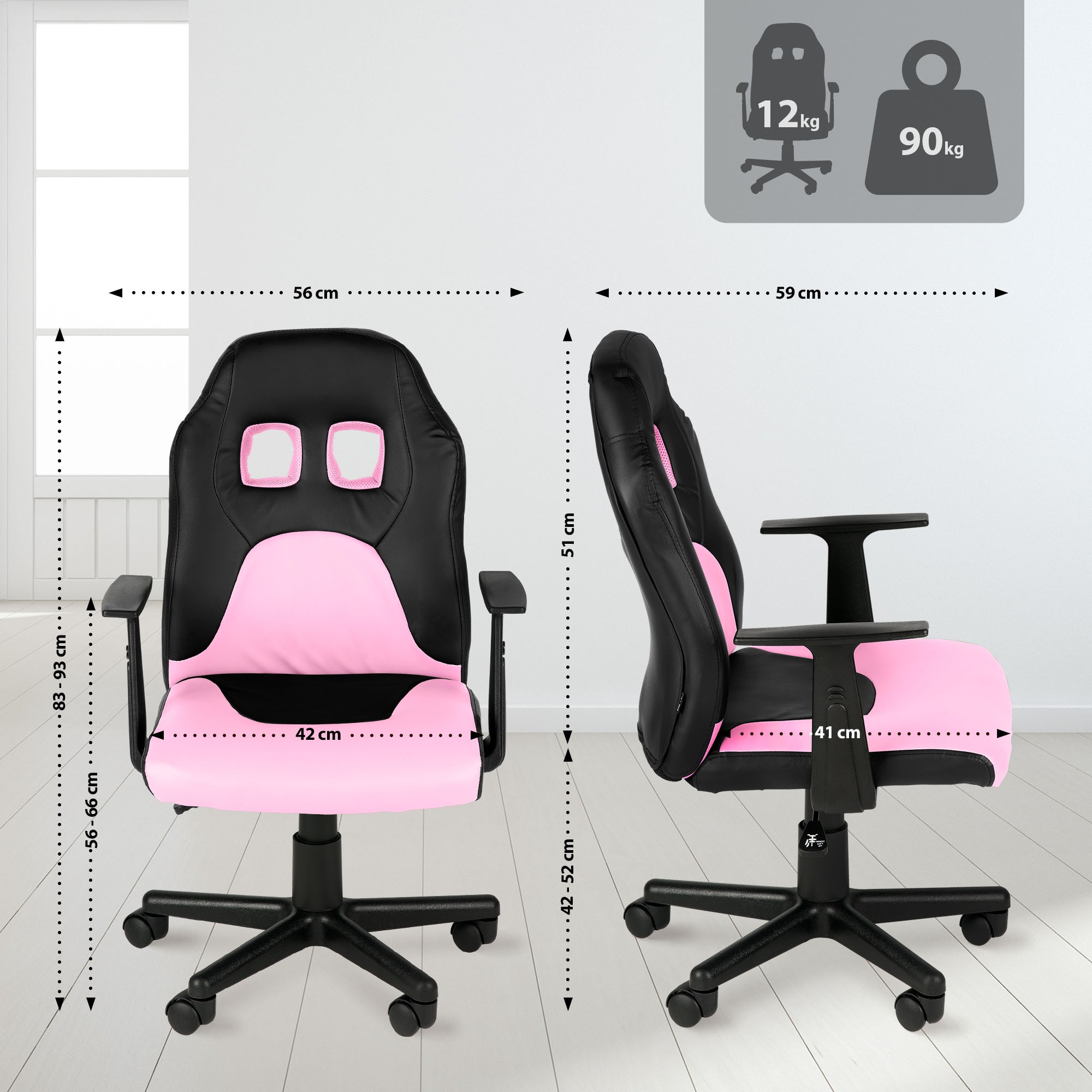 Kinder Bürostuhl Fun, schwarz/pink