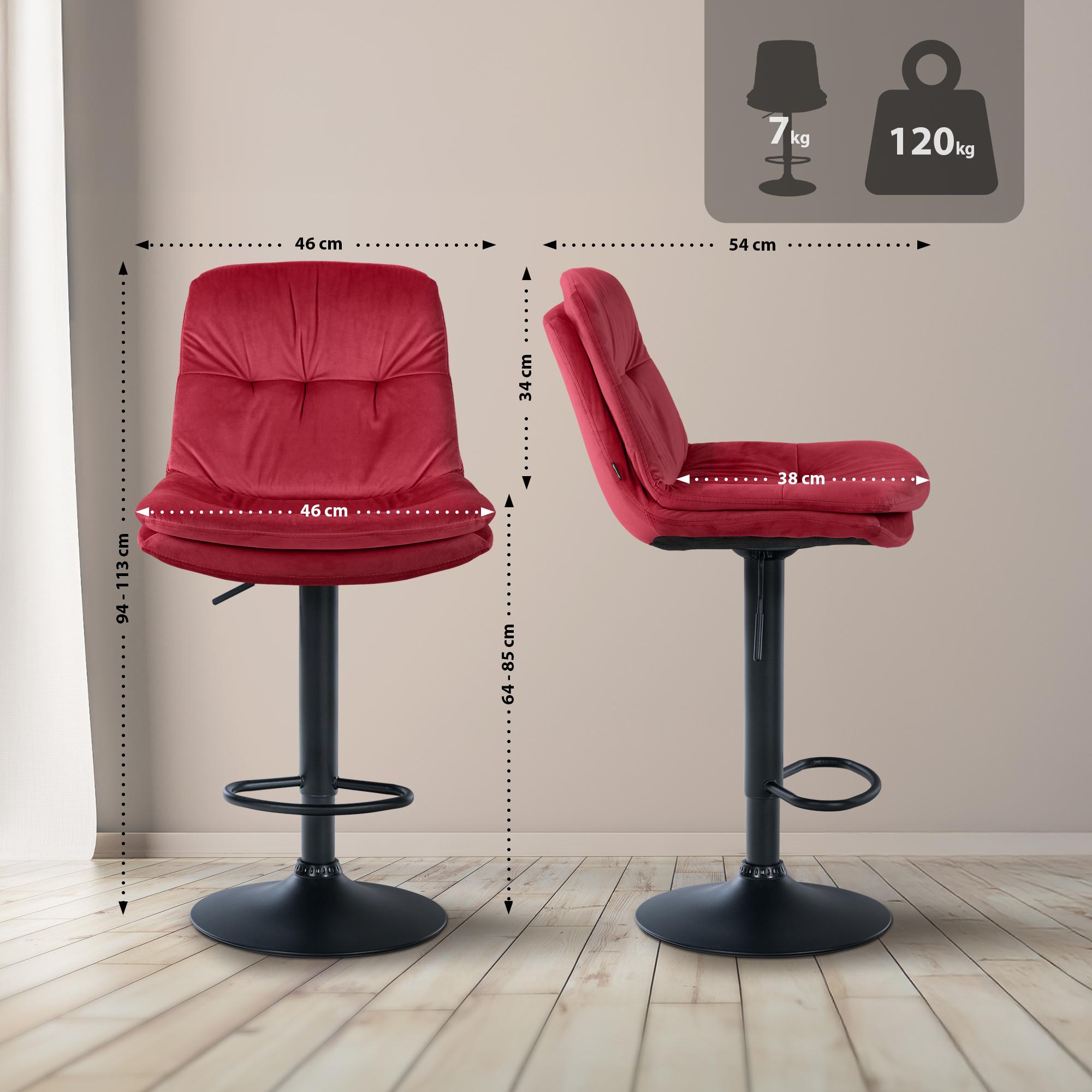 Barhocker Laurel Samt schwarz, rot