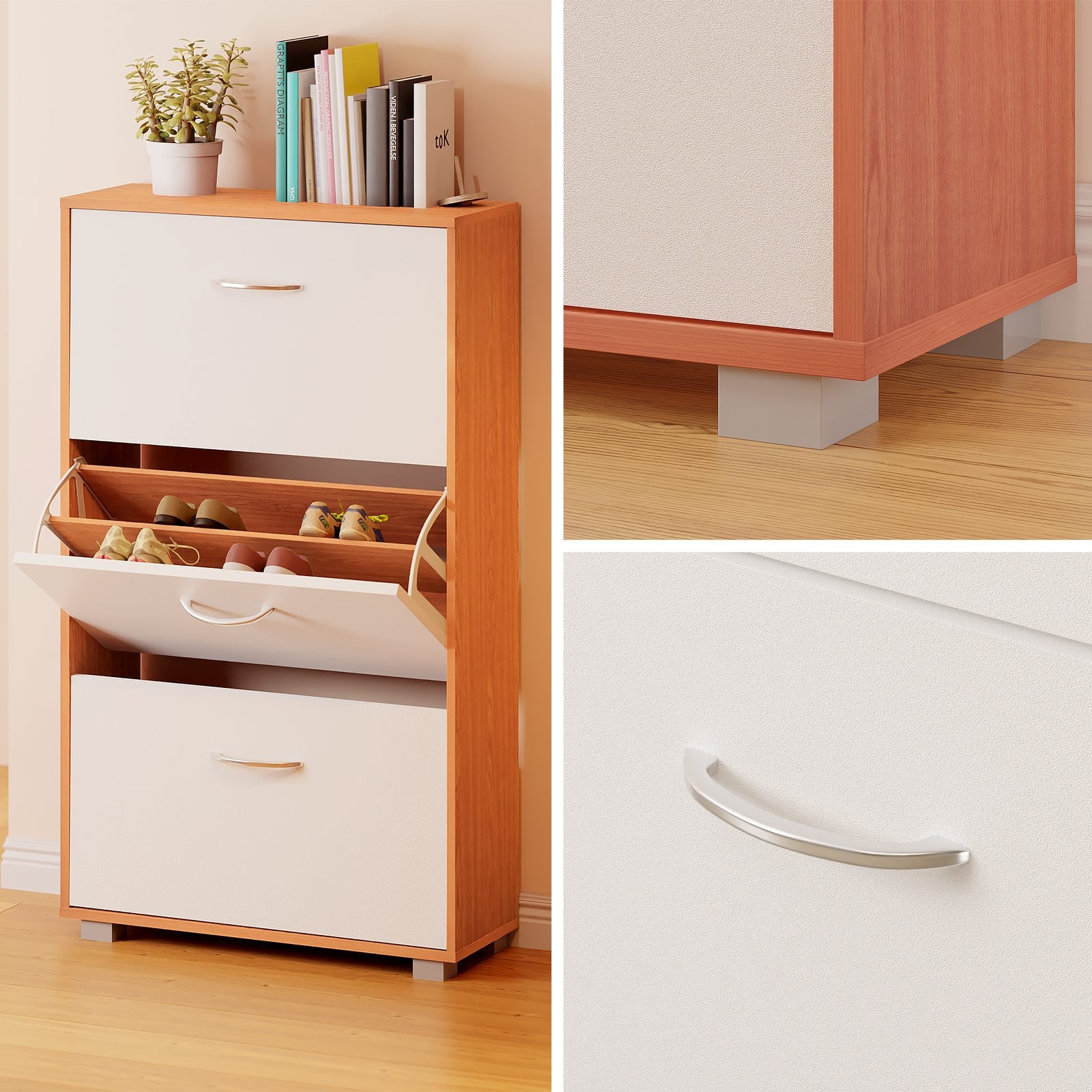 Schuhschrank Buche/Weiß 115x60x24cm