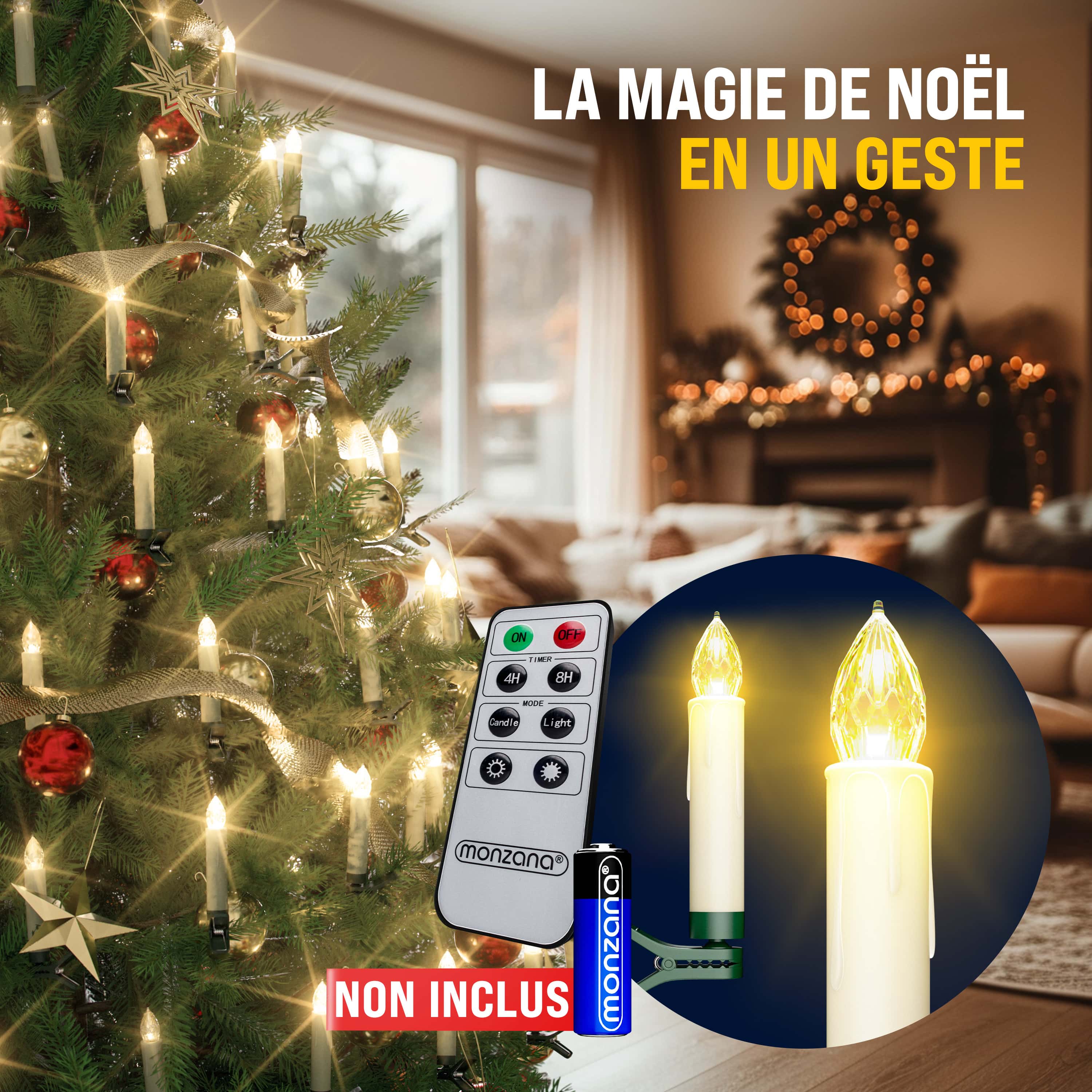 Kabellose Weihnachtsbaumkerzen LED 20er-Set Warmweiß mit Timer + Fernbedienung