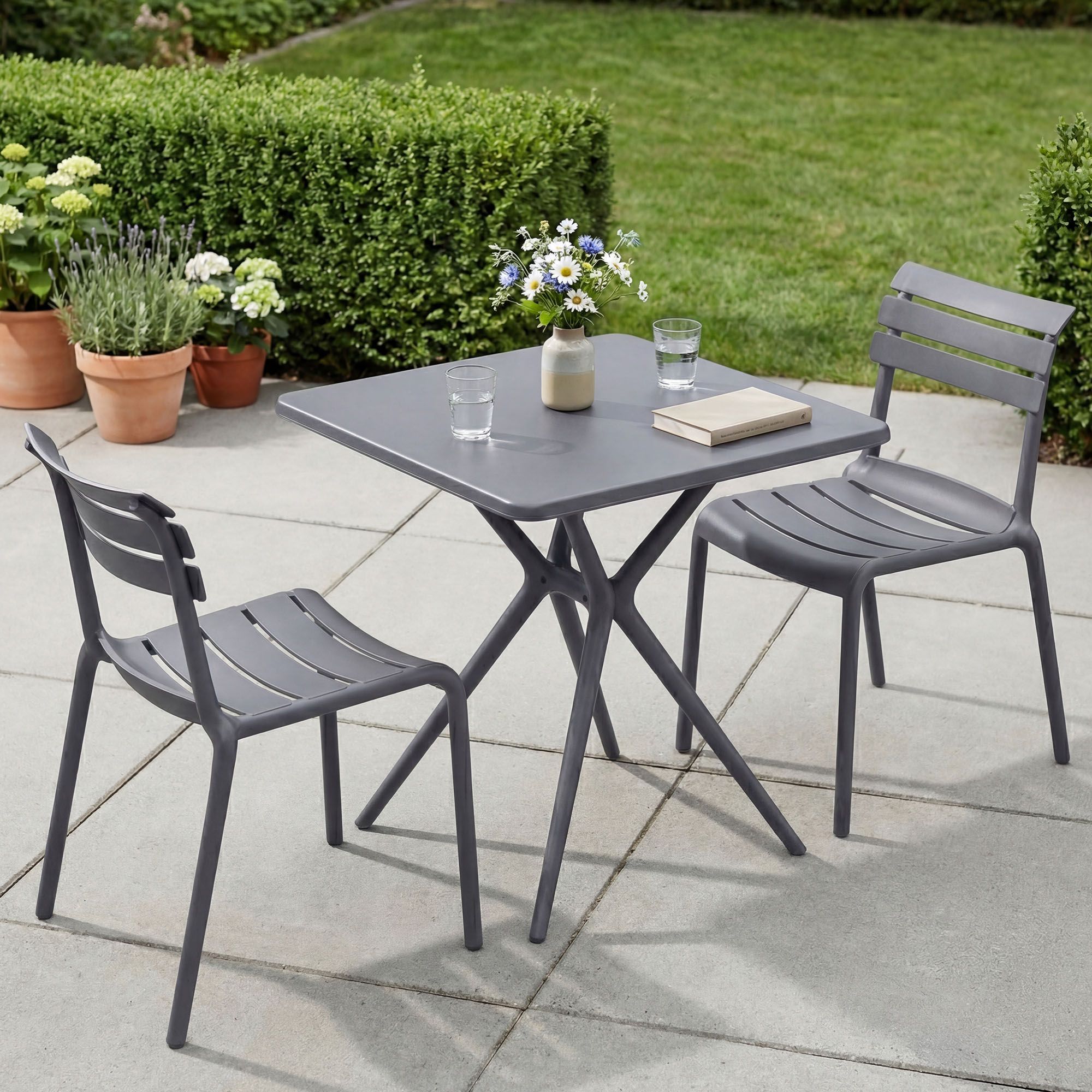 Gartenmöbel-Set Vela mit 2 Stühlen, dunkelgrau