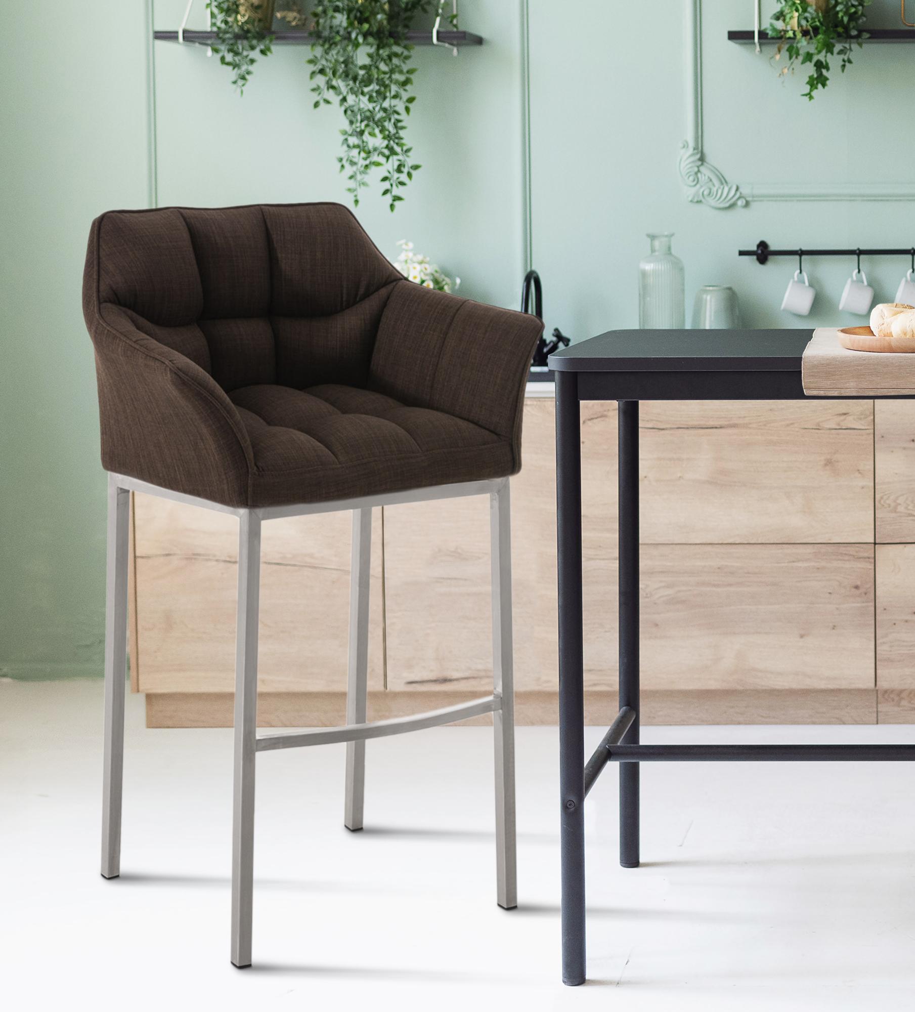 Barhocker Damaso E Stoff mit 4-Fuß Gestell, braun
