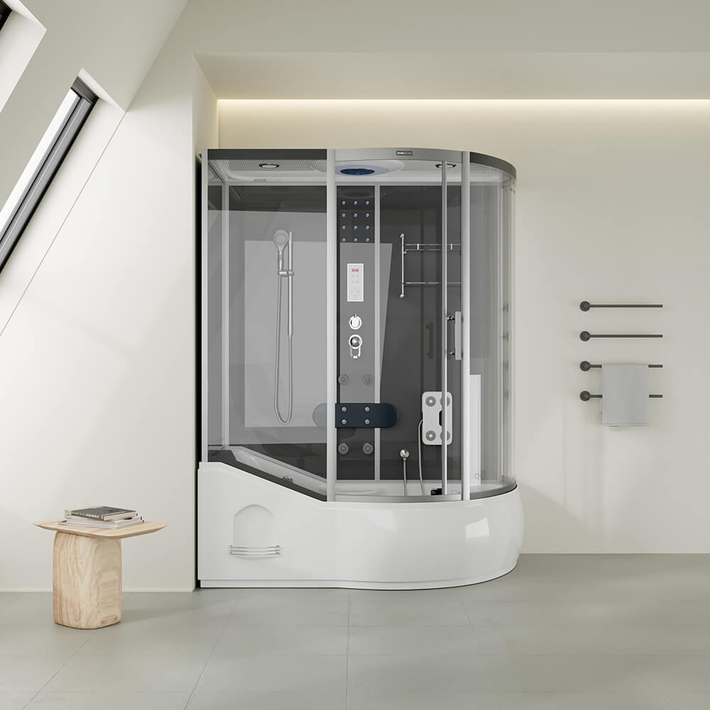 Duschkabine mit Badewanne ALLIN 2IN1 - 170 x 90 Schwarz Rechts