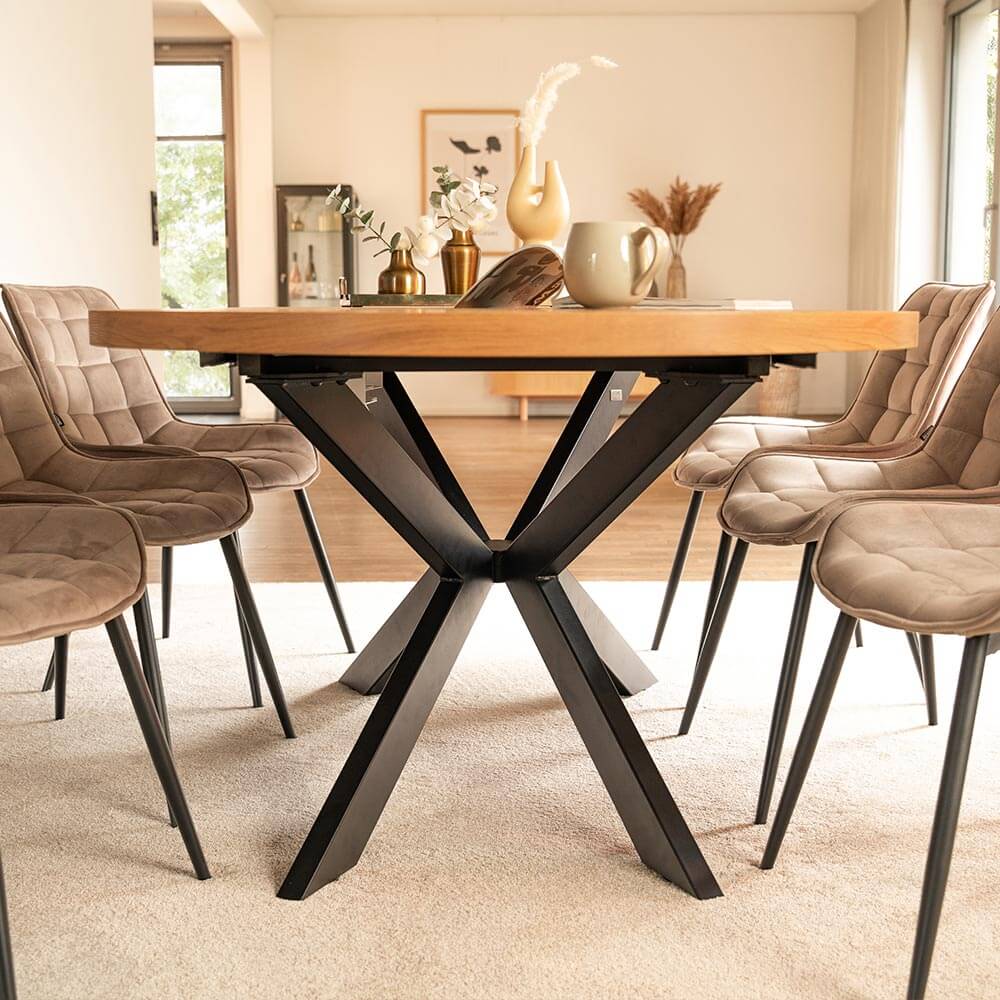 Esstisch Oval Ausziehbar AVENTI inkl. Sternfuß - 160-200 x 100 cm Light Oak