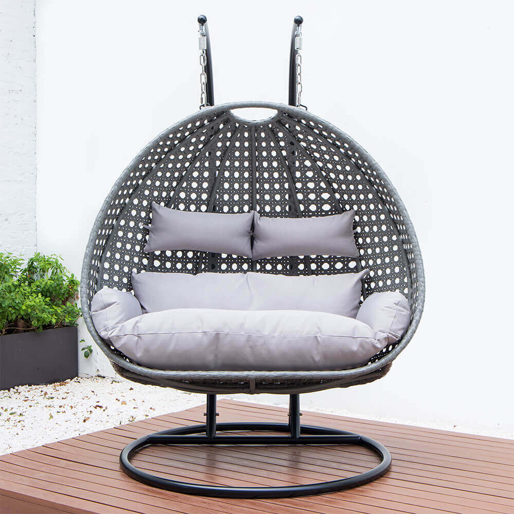 Polyrattan Hängesessel mit Regenabdeckung TWIN - Grau für 2 Personen