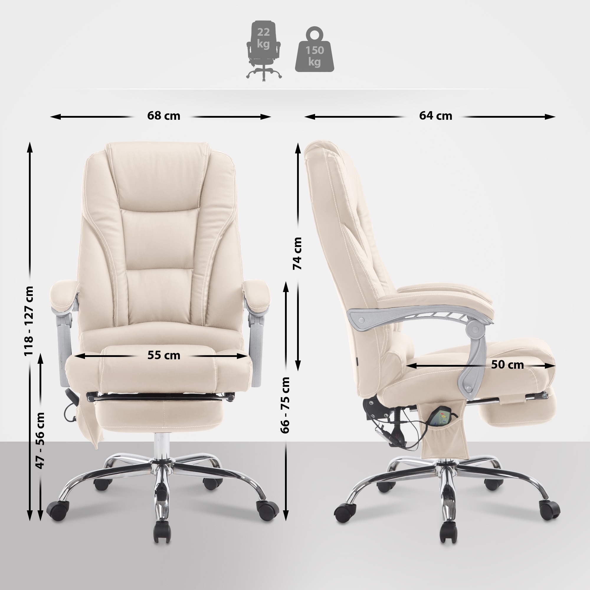 Bürostuhl Pacific mit Massagefunktion V2, creme