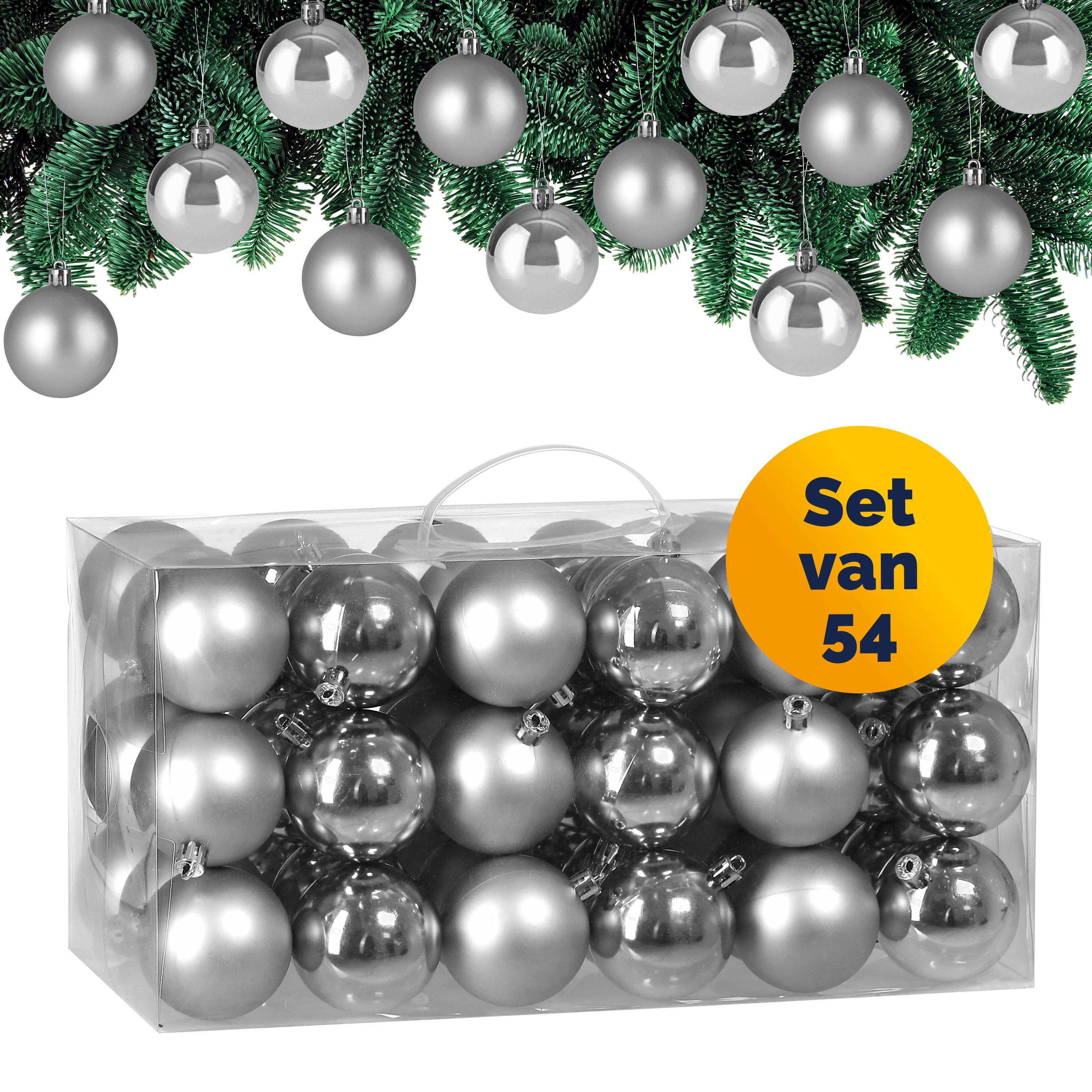 Weihnachtskugeln Silber 54-tlg in matt + glänzend