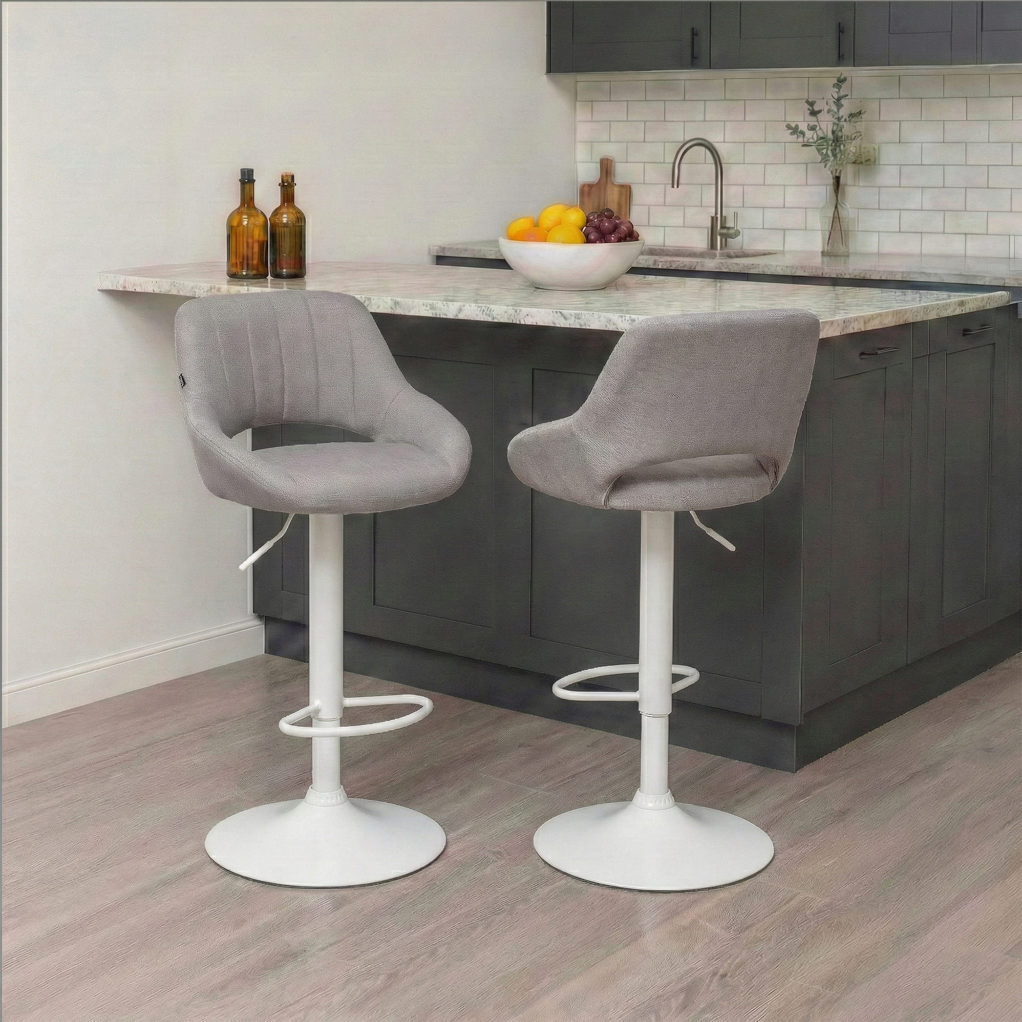 2er Set Barhocker Milet Stoff W, grau