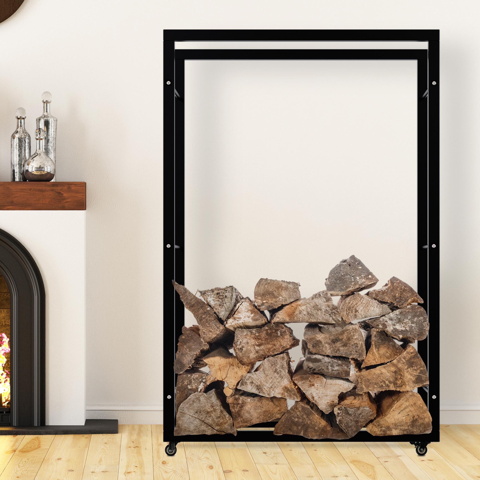 Kaminholzständer Keri mit Rollen 25x100x150, schwarz