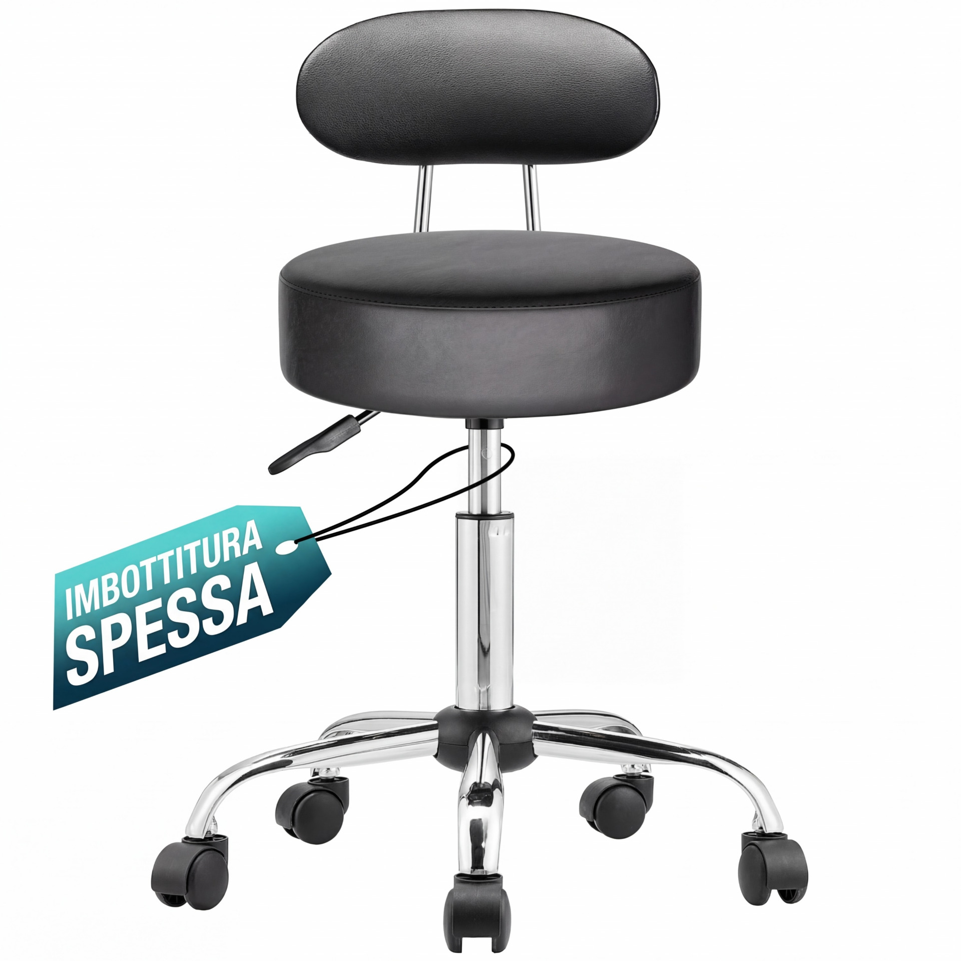 Rollhocker Schwarz 360° drehbar mit Rückenlehne
