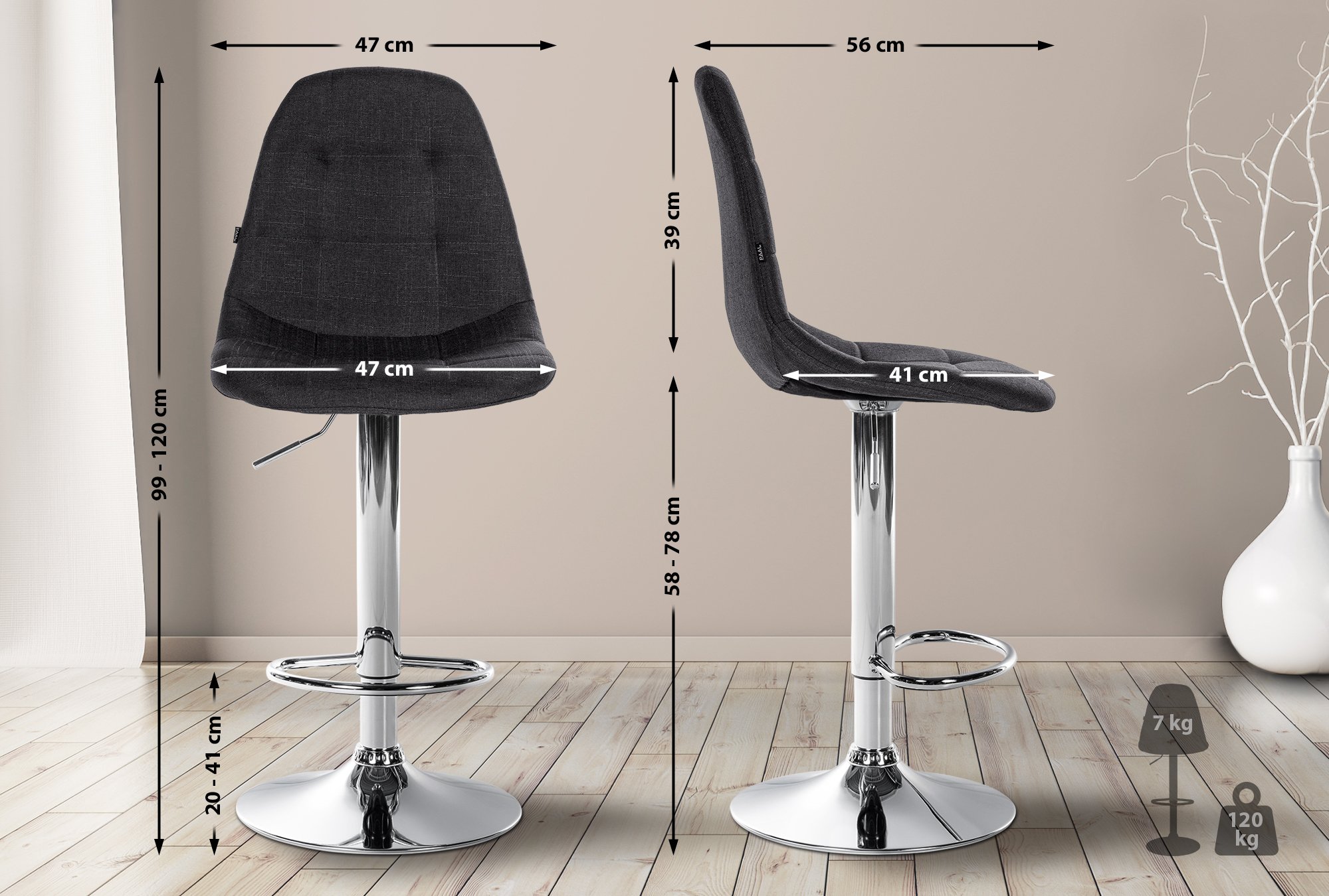 Barhocker Elmore Stoff C, schwarz