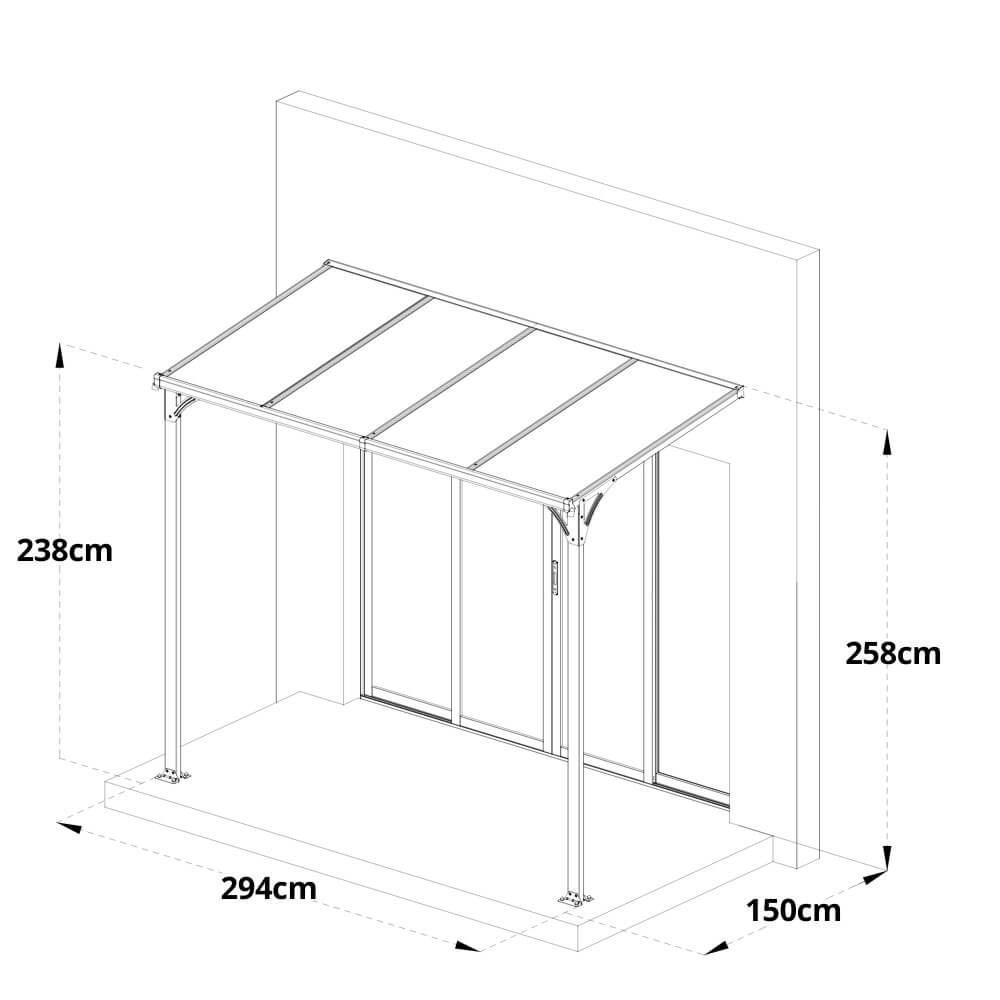 Vordach Haustür CUBIS L - 294 x 150 cm Anthrazit