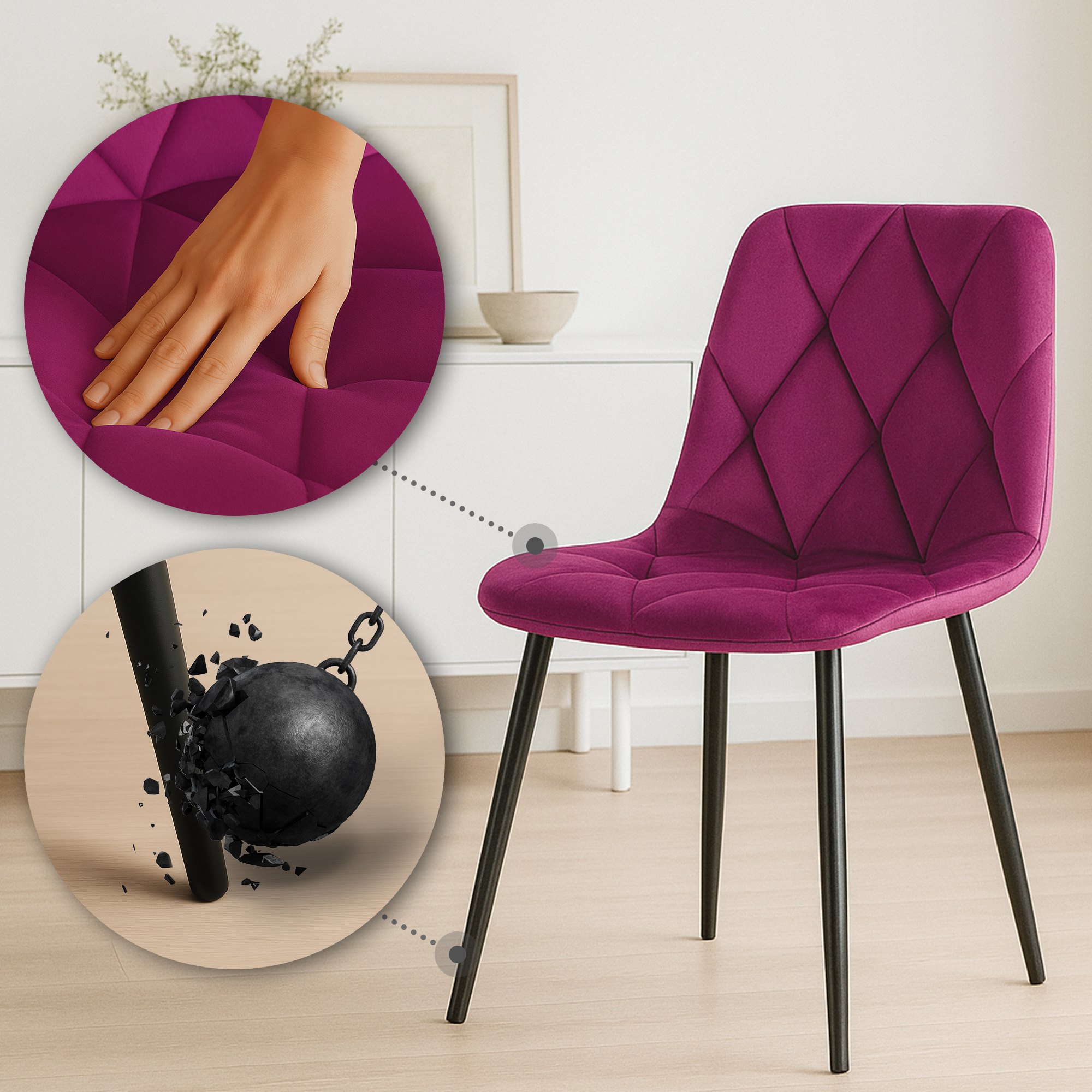 2er Set Esszimmerstuhl Clairton Samt, lila