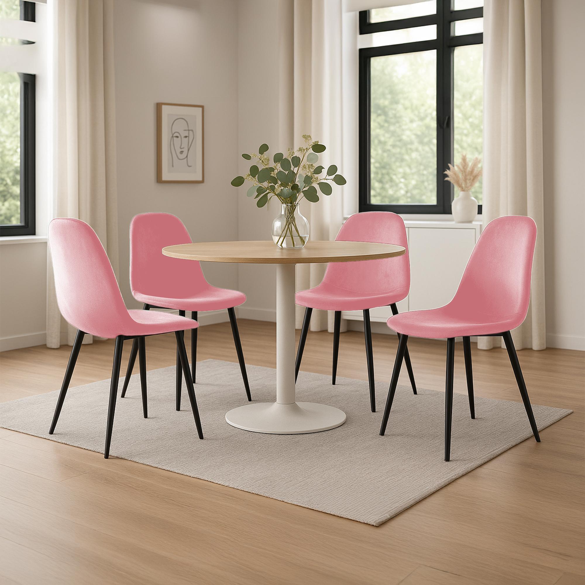 4er Set Esszimmerstühle Napier Samt, pink