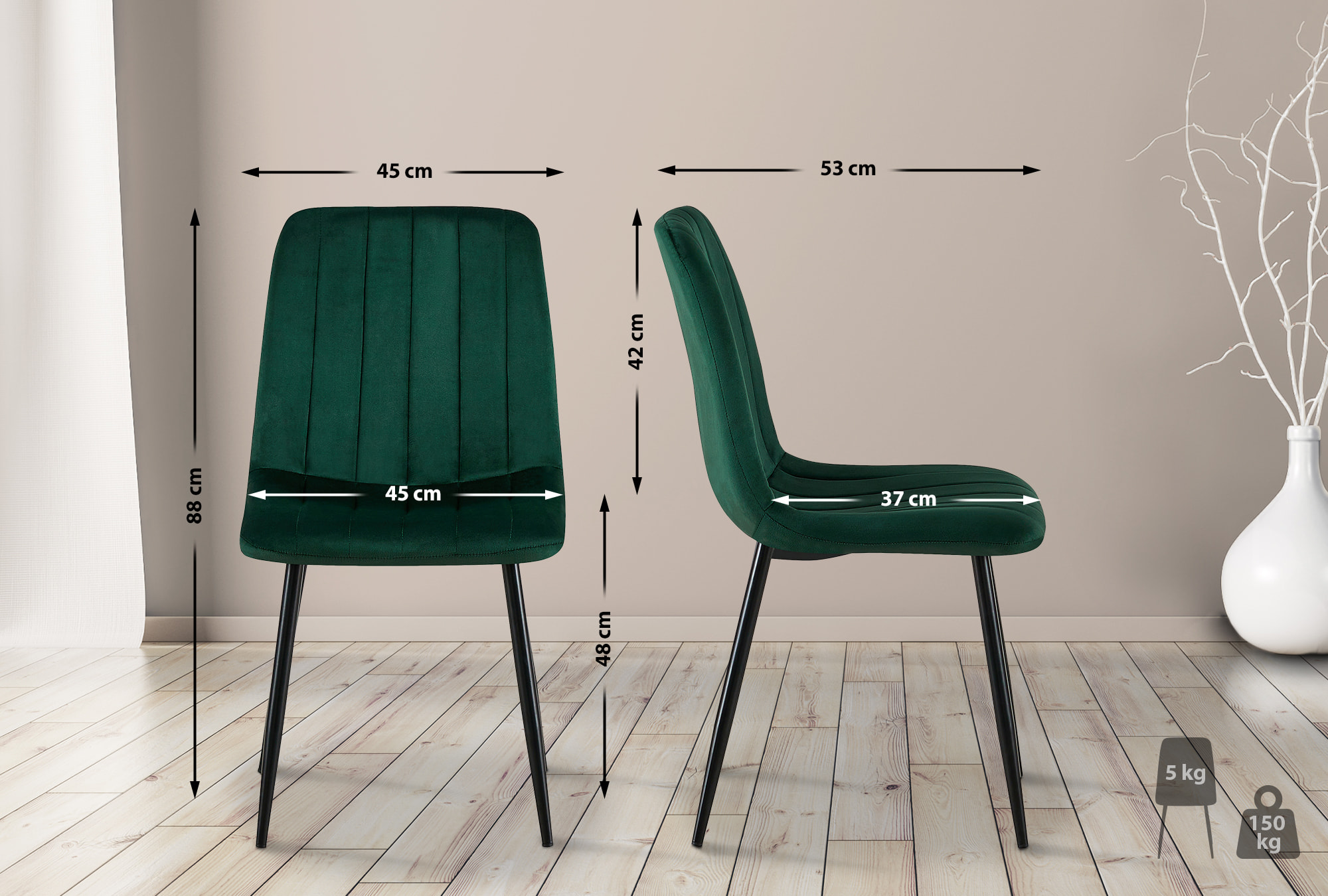 4er Set Stühle Dijon Samt, grün