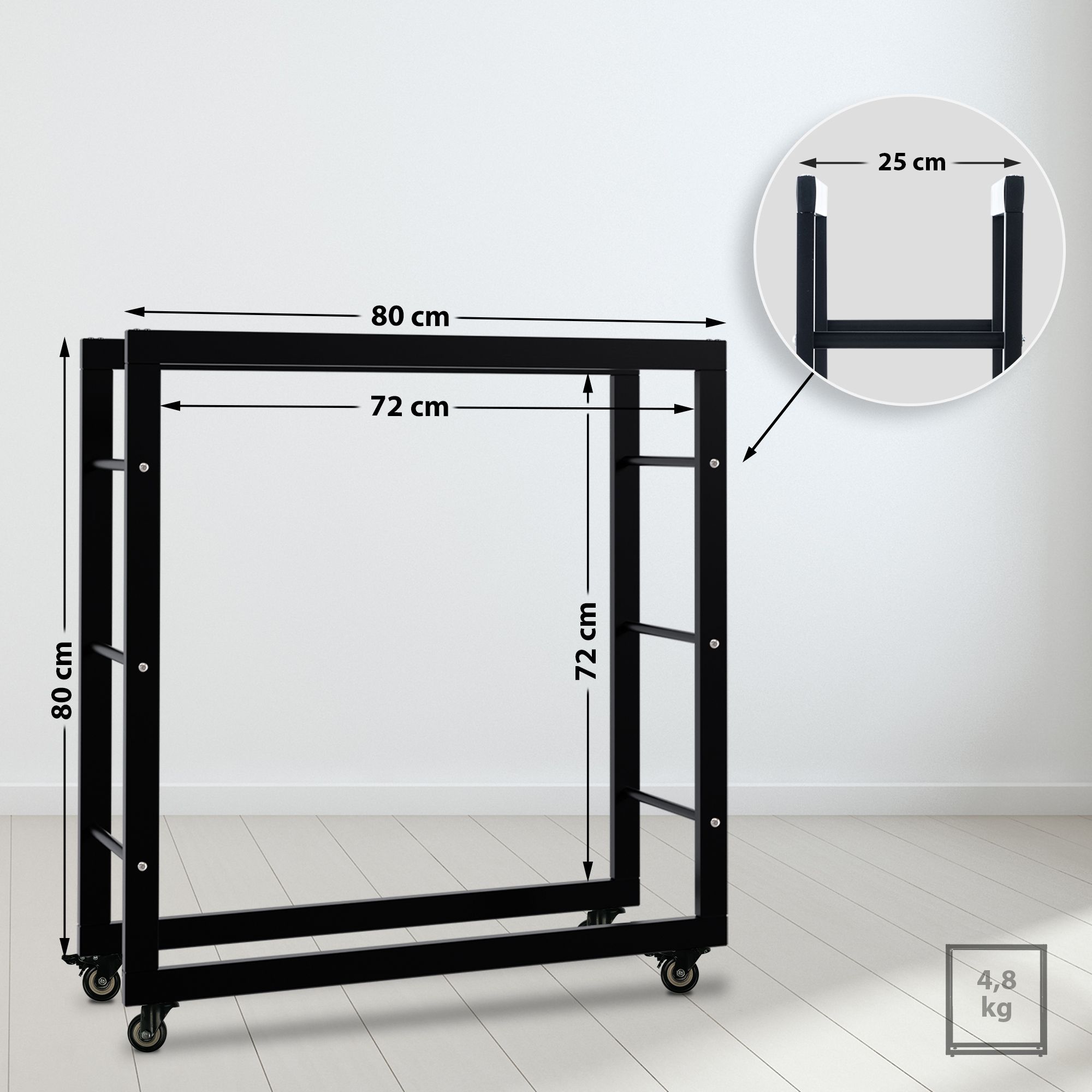 Kaminholzständer Keri mit Rollen 25x80x80, schwarz
