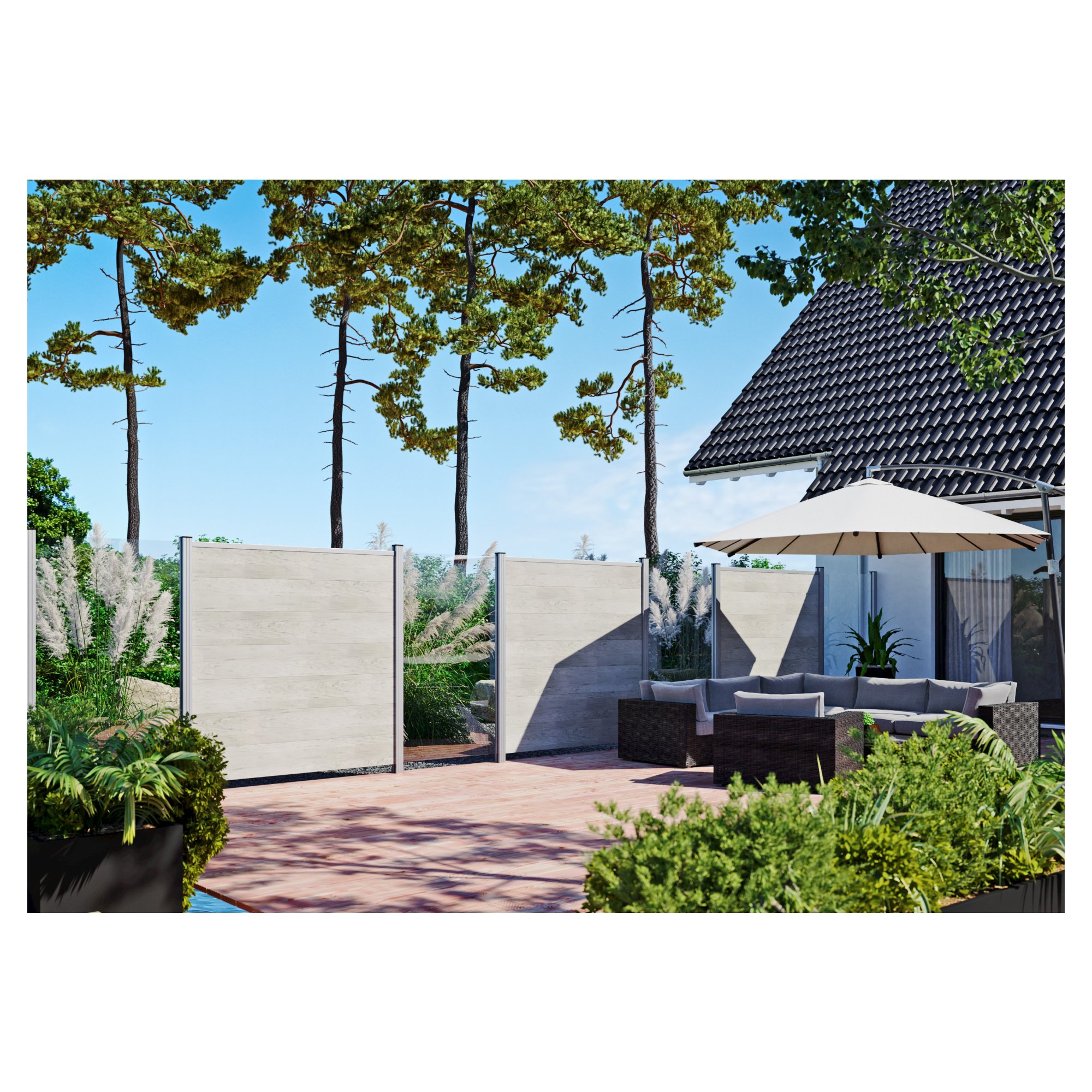 TJÖRN-Serie WPC-Steckzaunsystem, Glasfüllung, 6 x 206 x 1793 mm, ANTHRAZIT