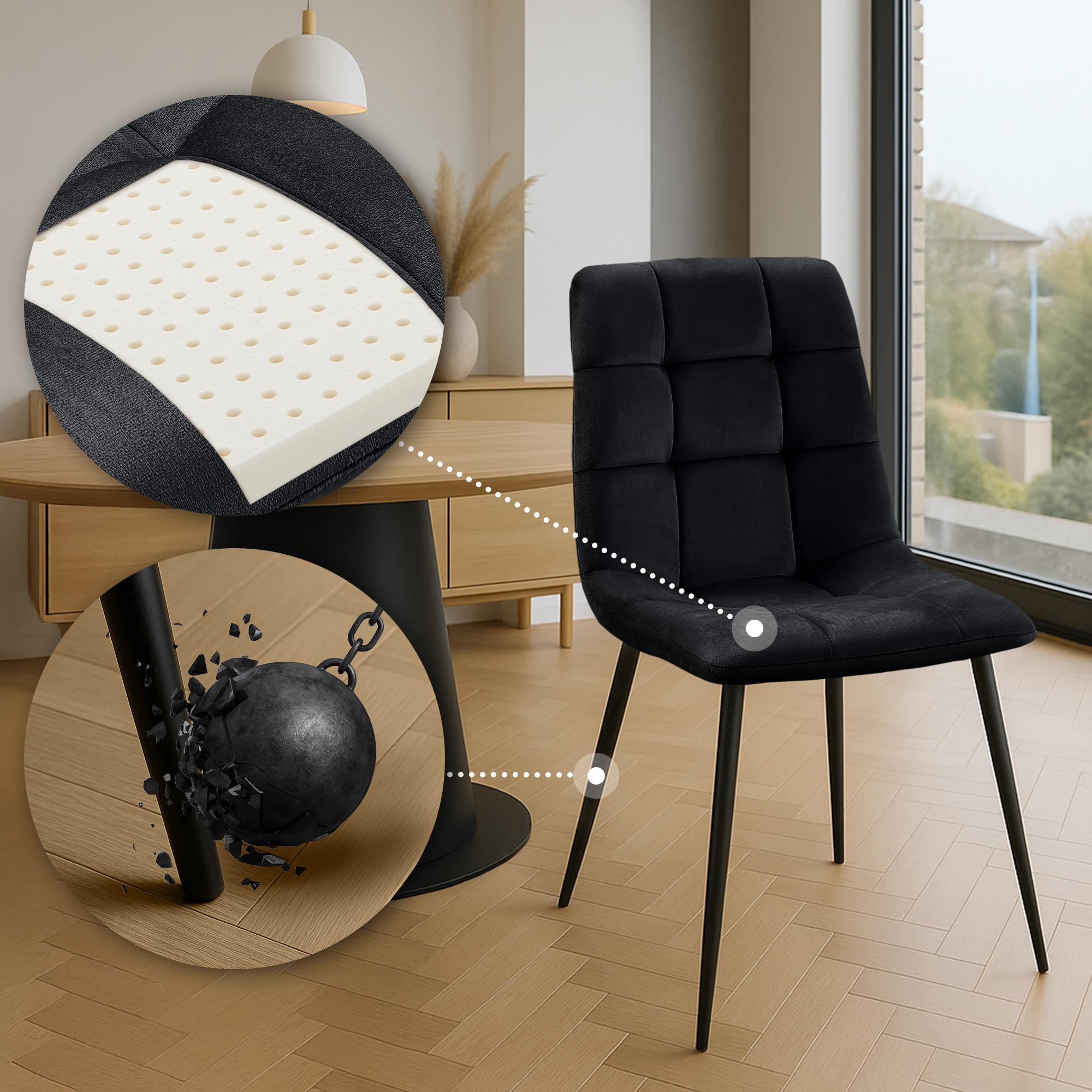 4er Set Esszimmerstuhl Tilde Samt, schwarz