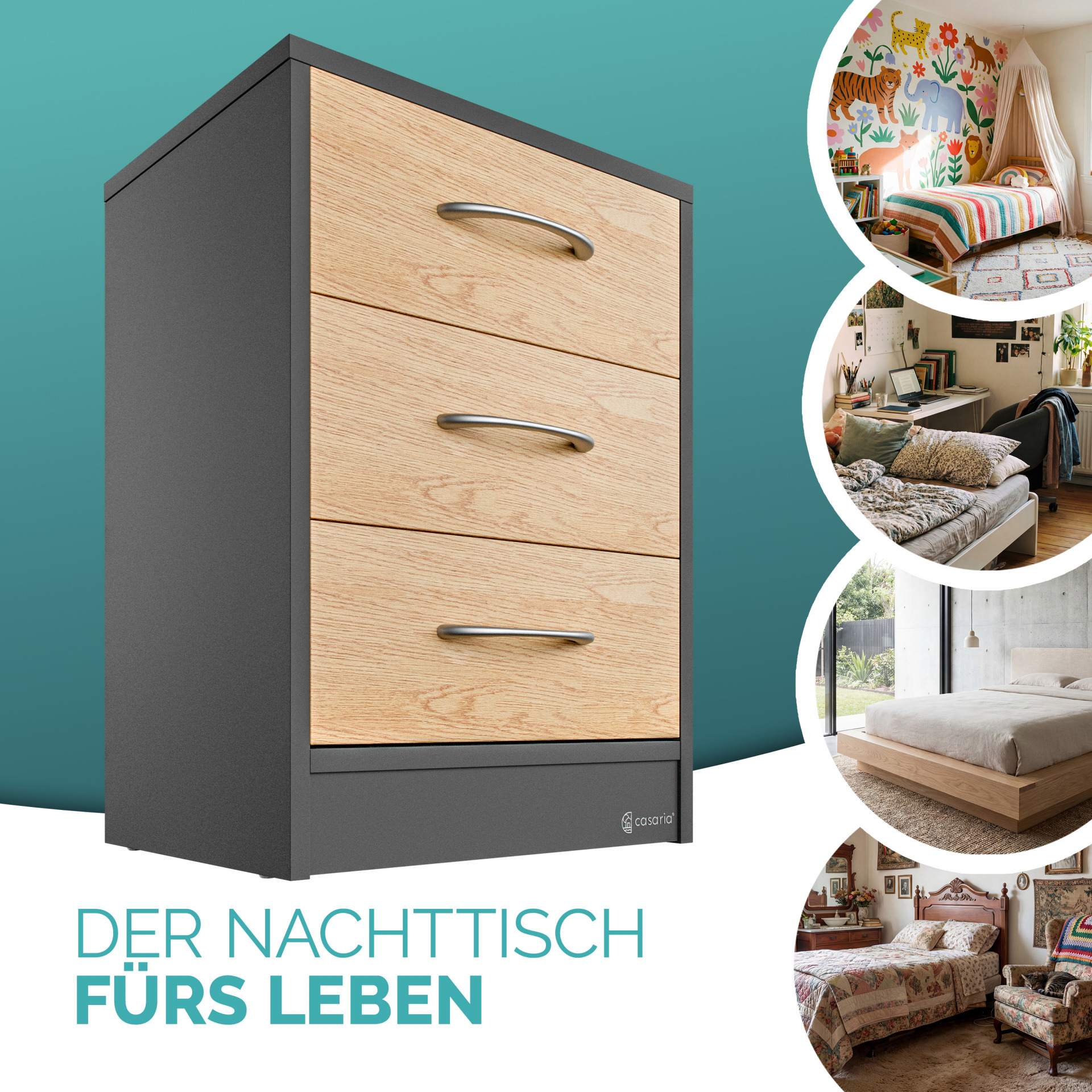 Nachttisch Eloise Holz/Grau 54x39x28cm