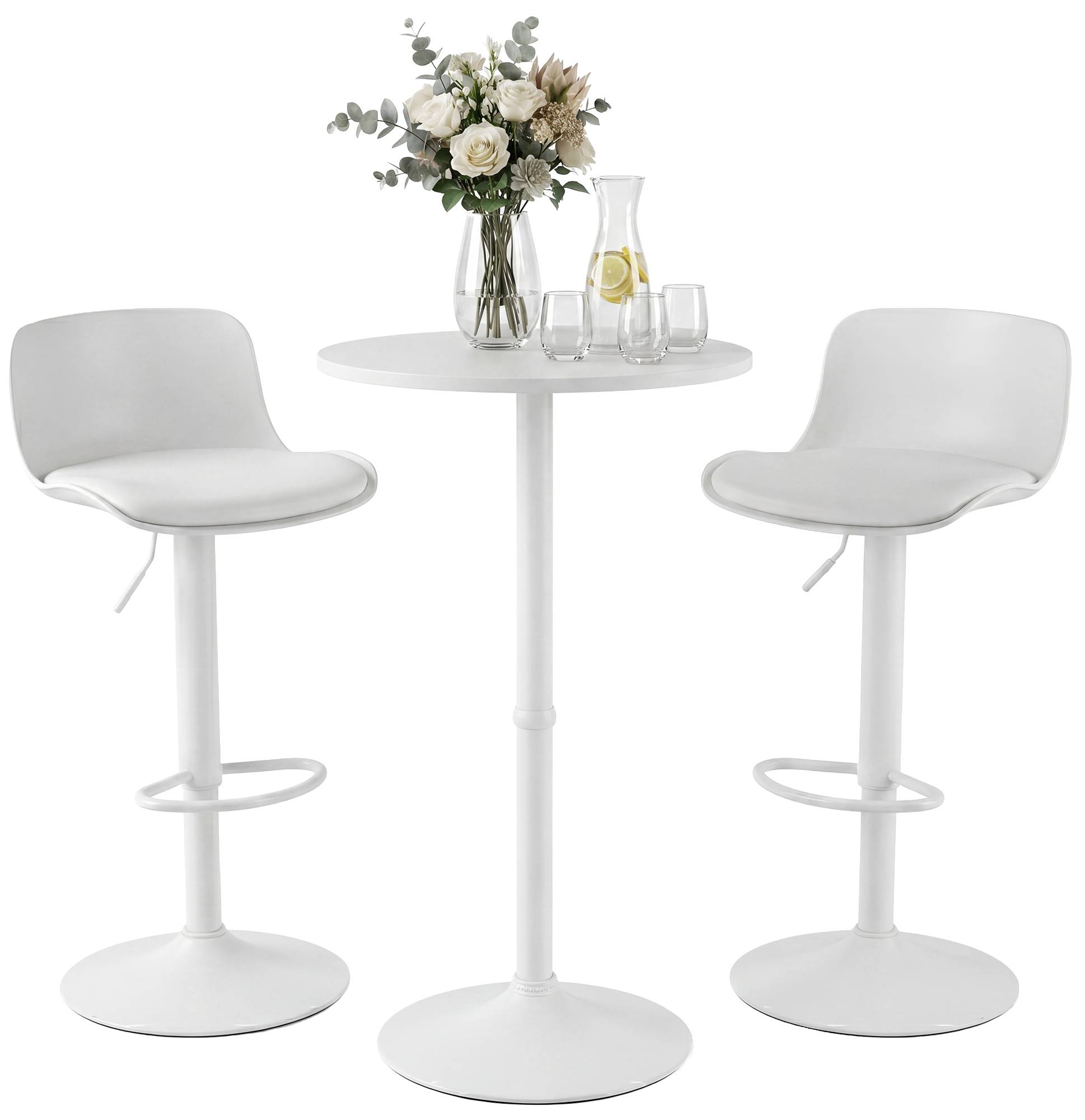 2er Bartisch Set Velor Kunstleder, weiß