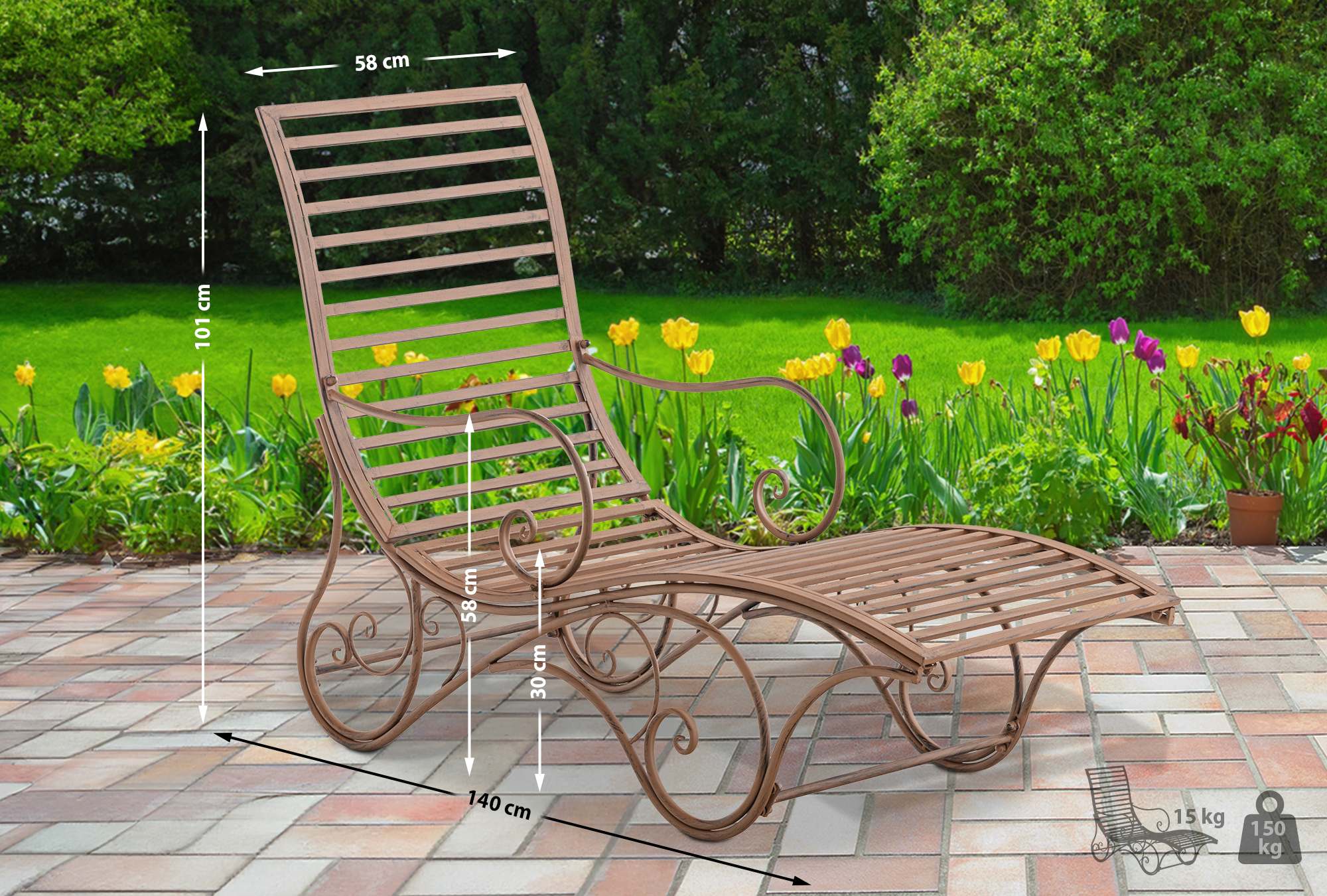 Gartenliege Amiens, antik braun