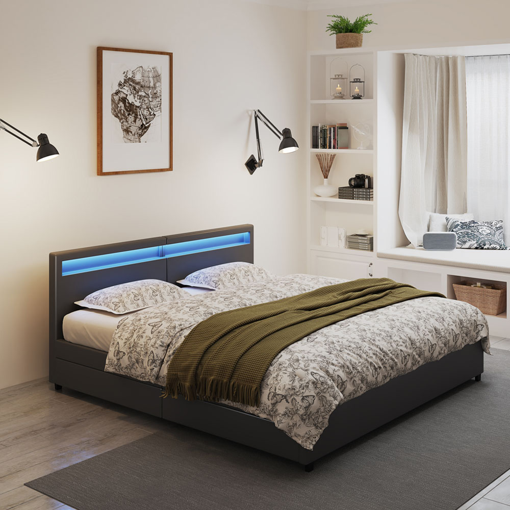 Familienbett mit Schubladen NUBE - 270 x 200 cm ohne Matratze Schwarz