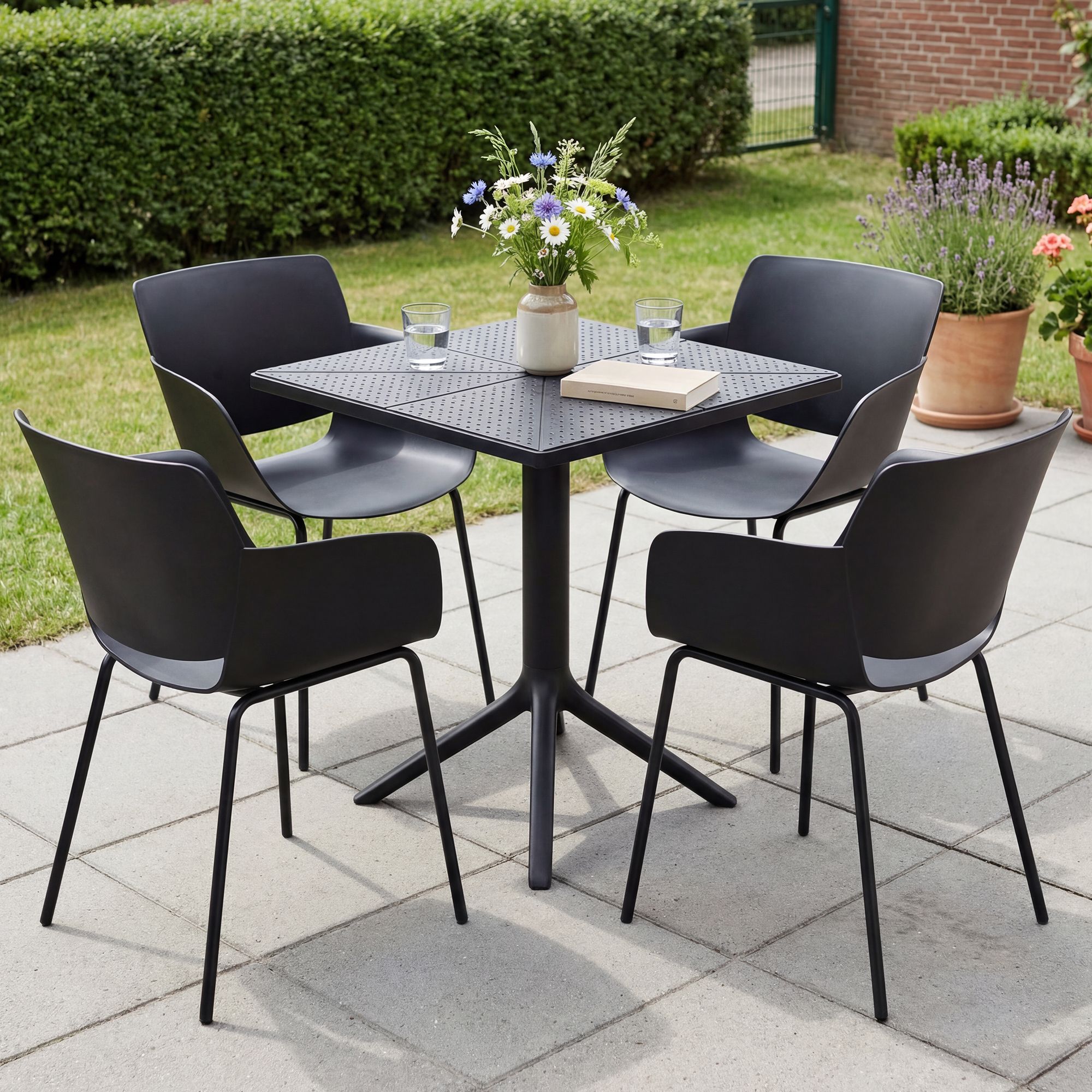 Gartenmöbel-Set Norva mit 4 Stühlen, schwarz