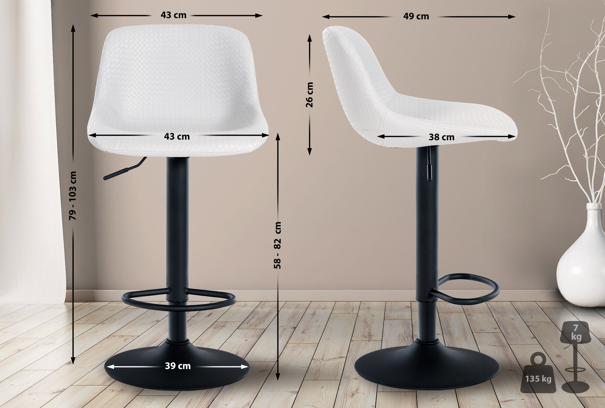 2er Set Barhocker Loft Kunstleder, weiß