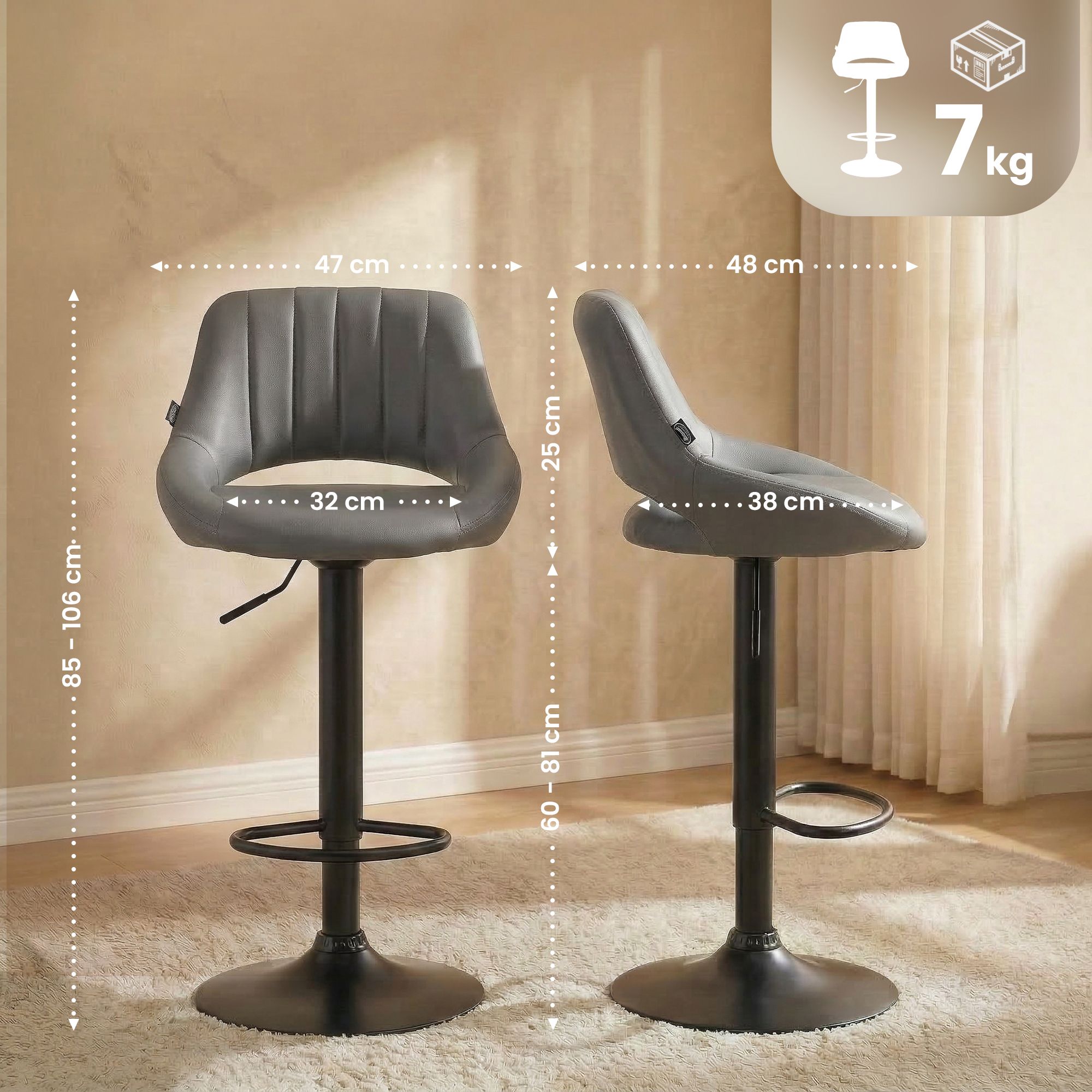 2er Set Barhocker Milet Kunstleder B, grau