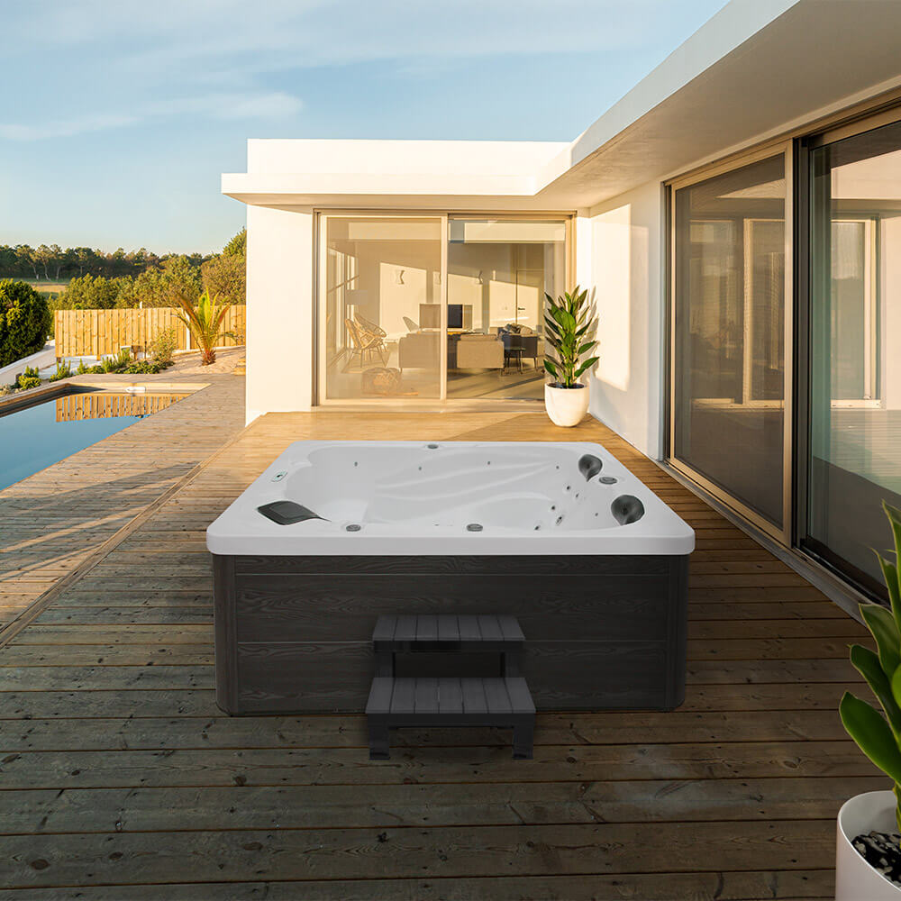 Outdoor Whirlpool mit Treppe und Thermoabdeckung SUNSET - 220 x 156 cm für 3 Personen