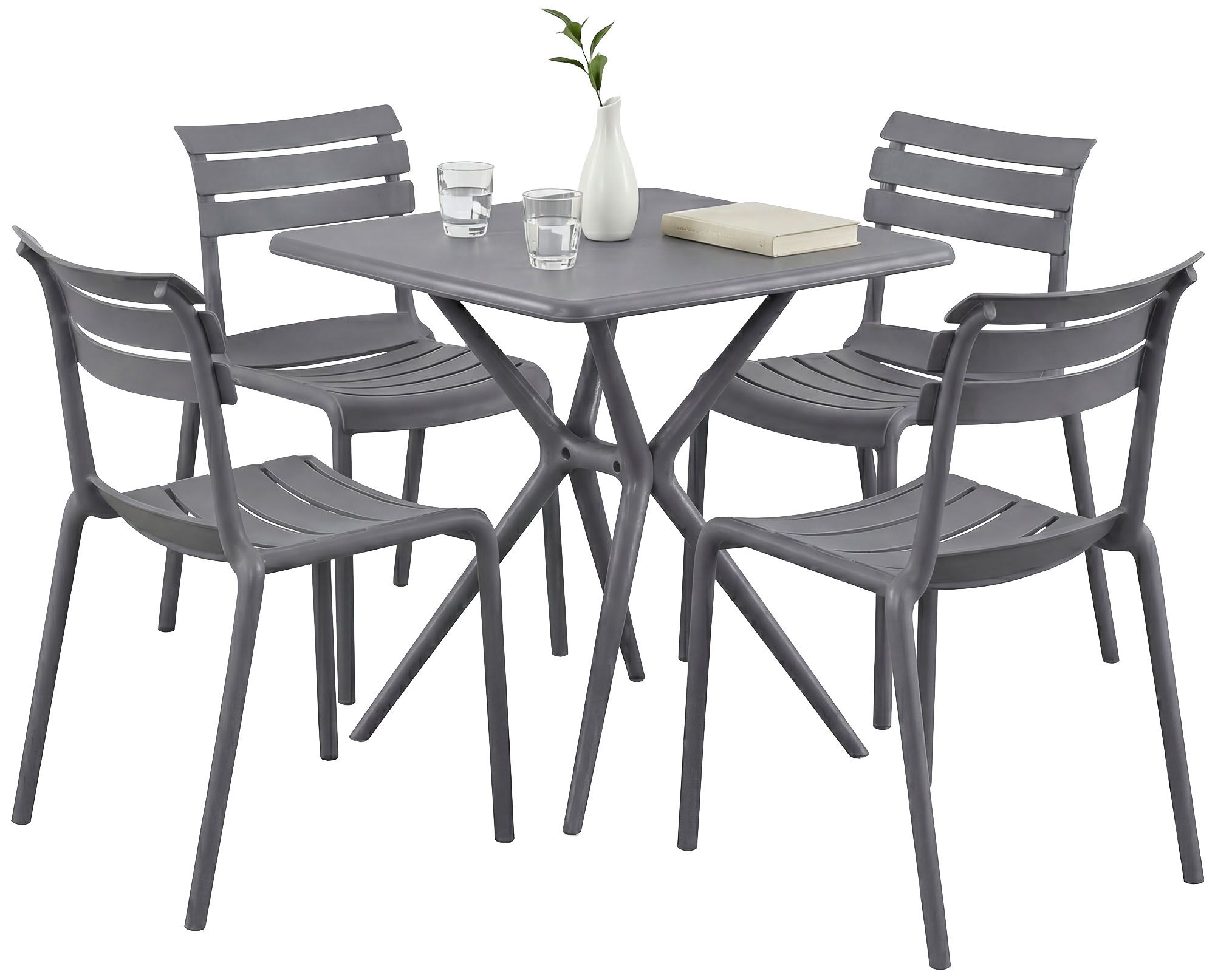 Gartenmöbel-Set Vela mit 4 Stühlen, dunkelgrau