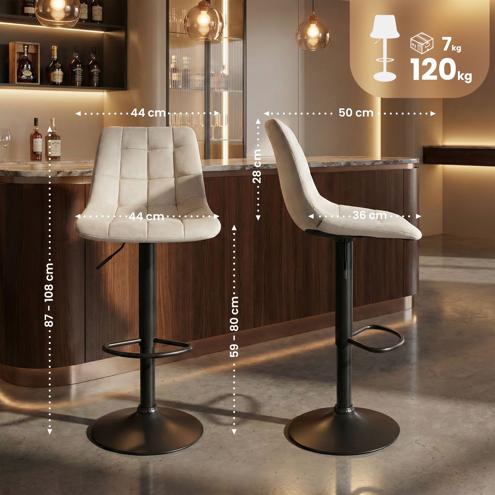 Barhocker Mapun Samt, creme
