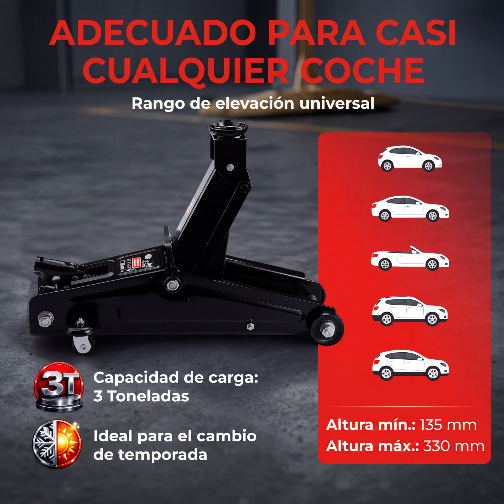 Wagenheber Schwarz 3t 135-400mm