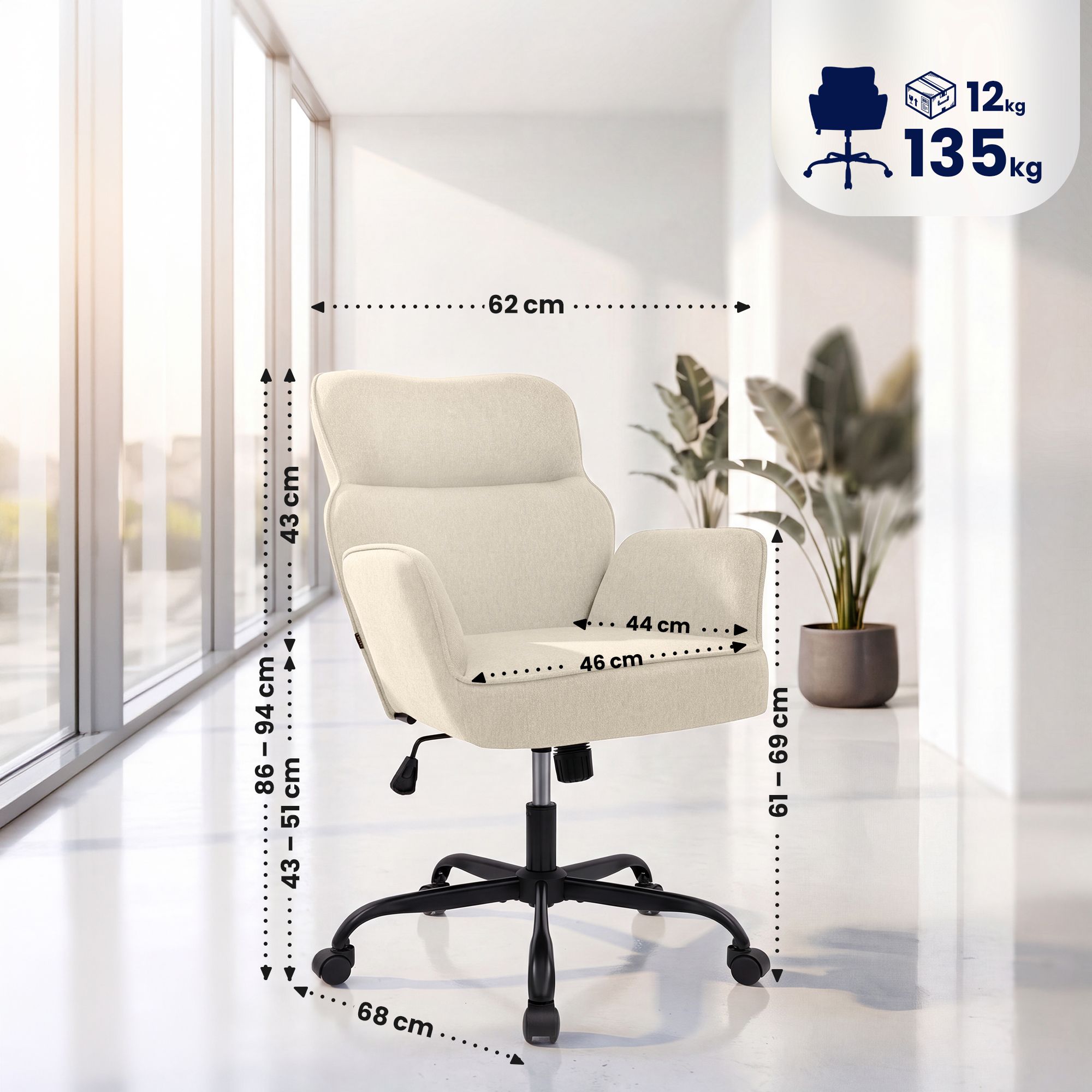 Bürostuhl Amado Stoff, creme