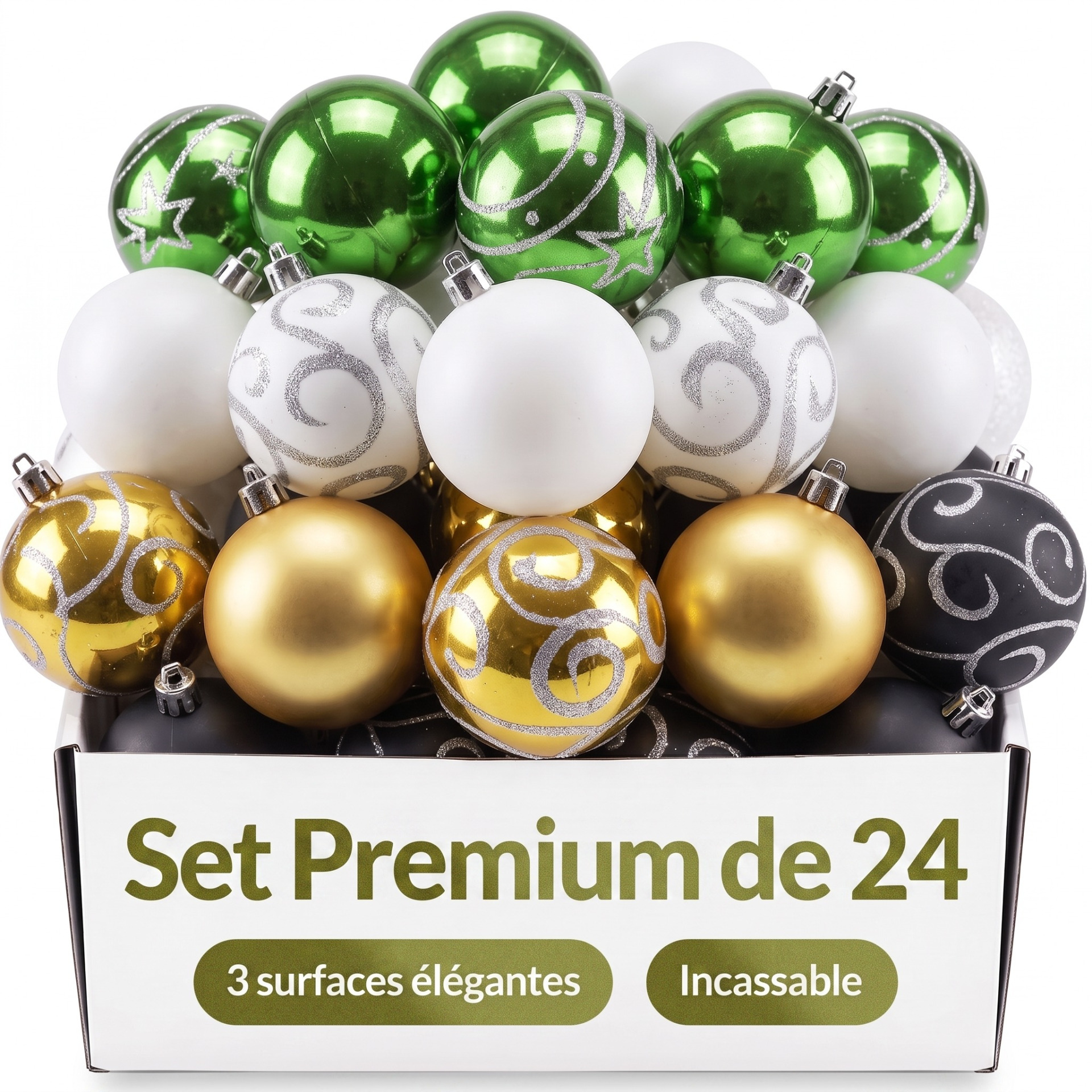 Weihnachtskugeln Bunt 24 tlg in matt glänzend + glitzernd