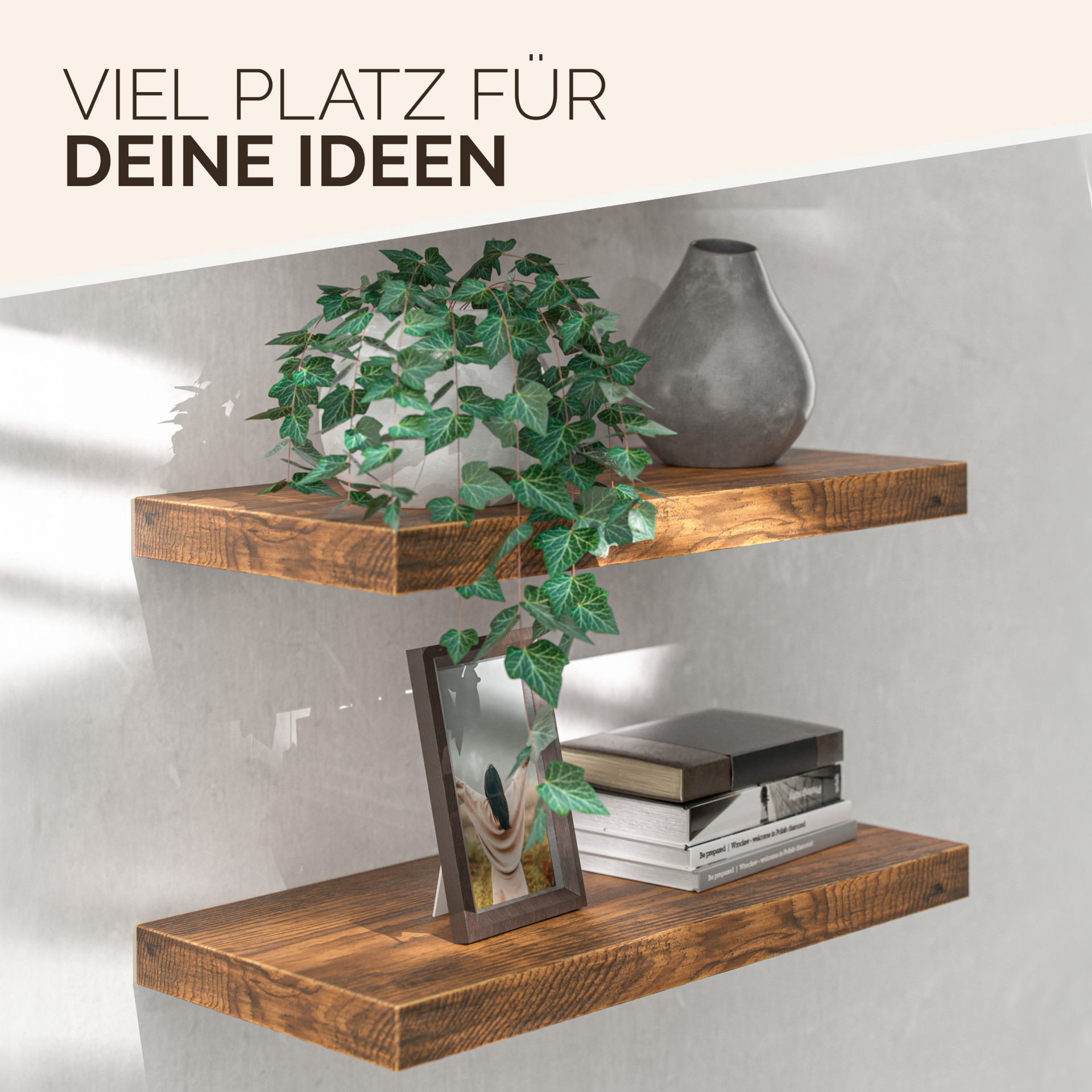 Wandregal Schweberegal 50cm Eiche dunkel + Halterung