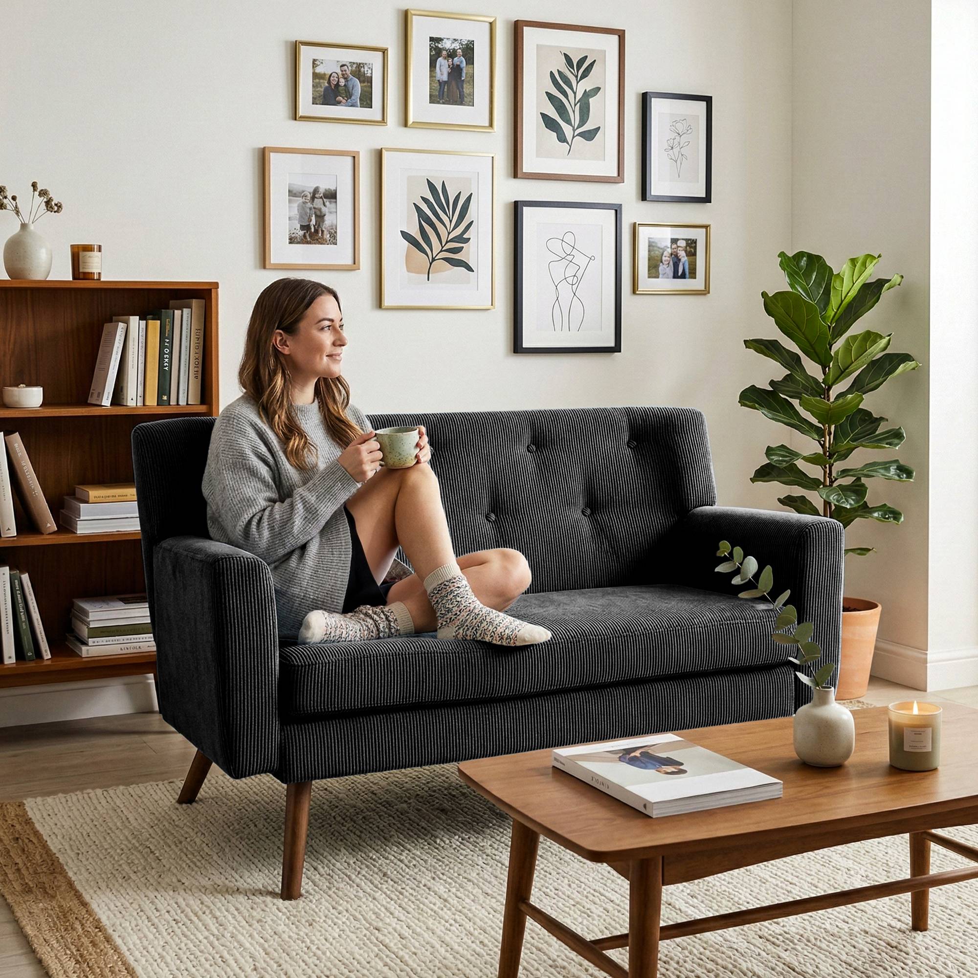 Sofa Kioni Cord, schwarz