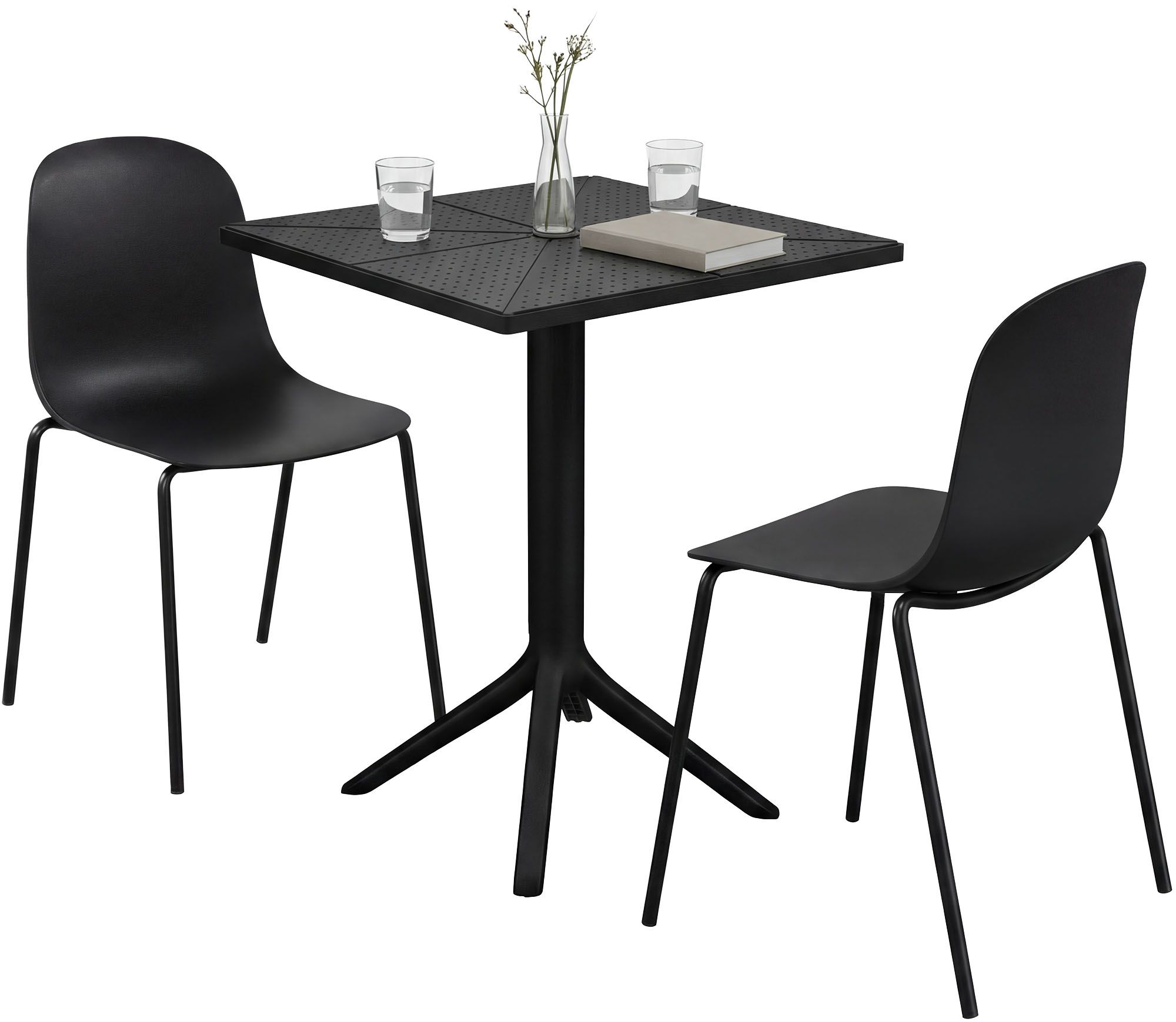 Gartenmöbel-Set Nerra mit 2 Stühlen, schwarz