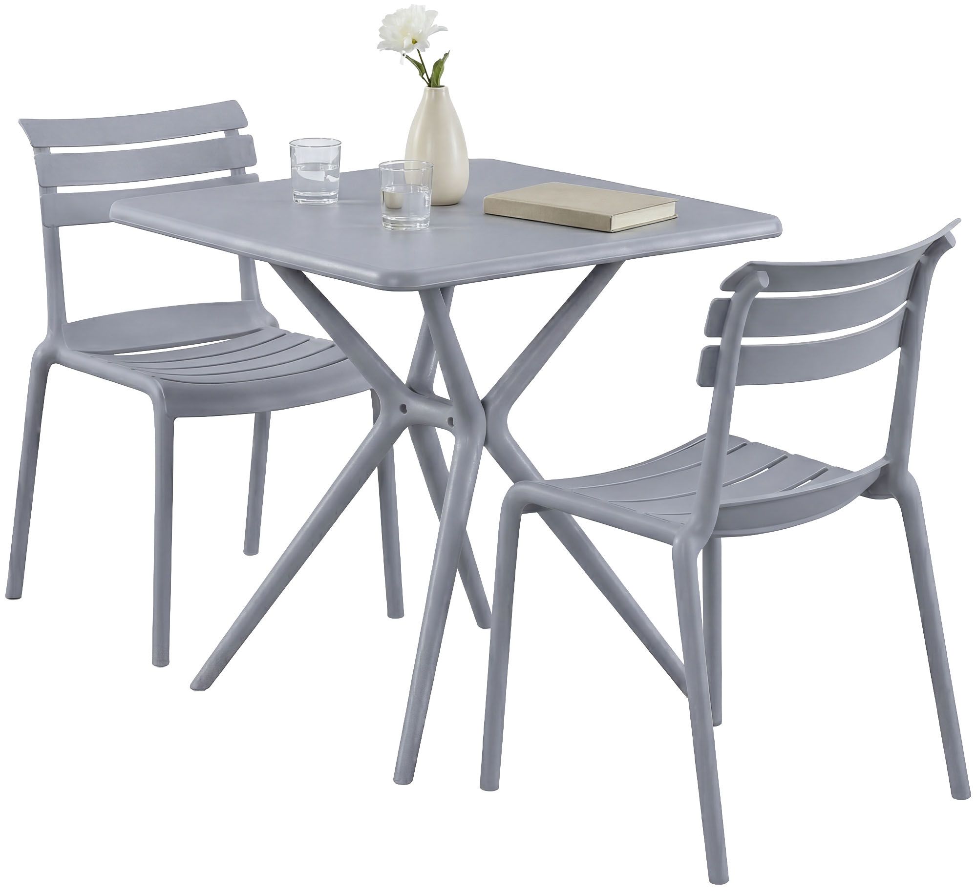Gartenmöbel-Set Vela mit 2 Stühlen, grau