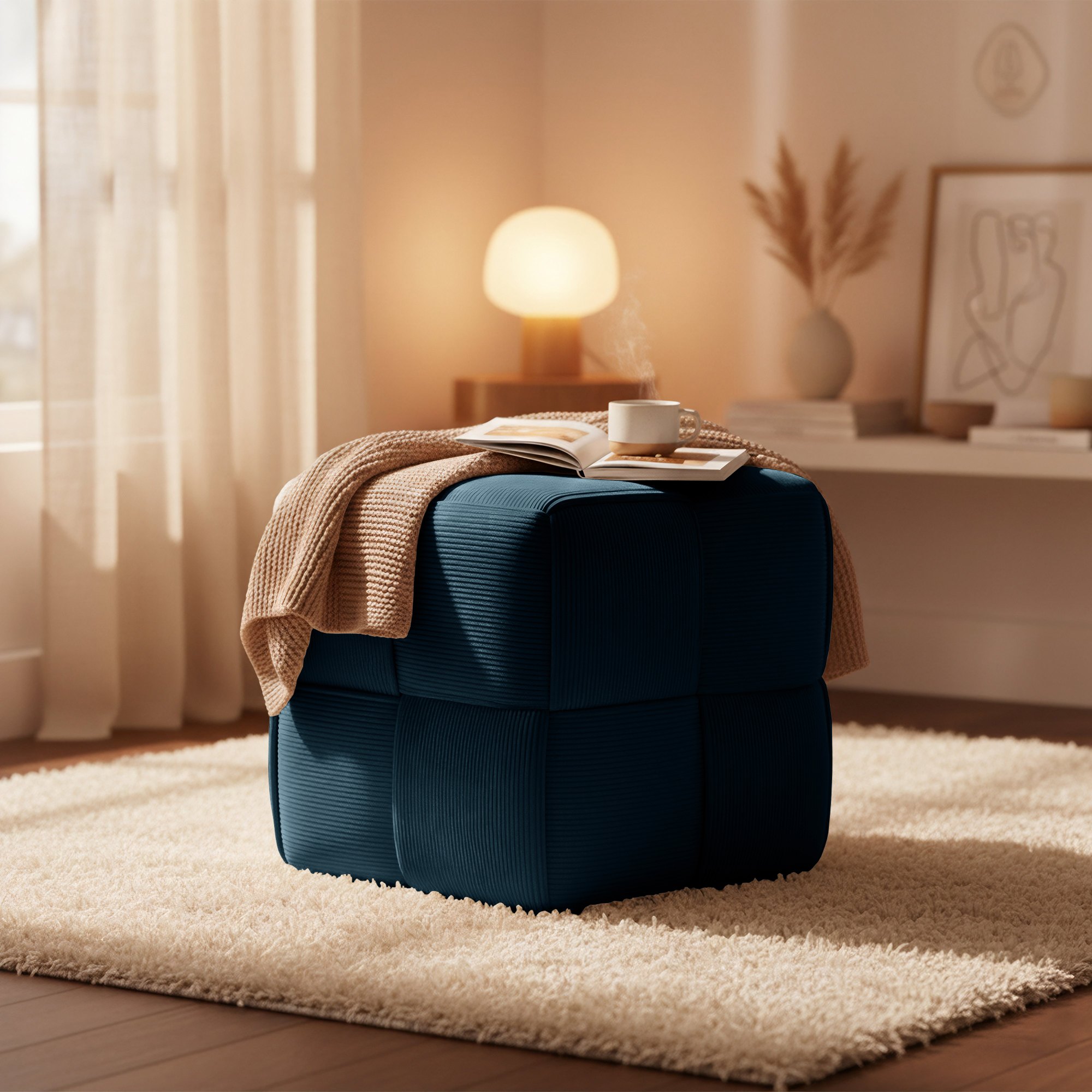 Sitzhocker Forinta Cord, dunkelblau