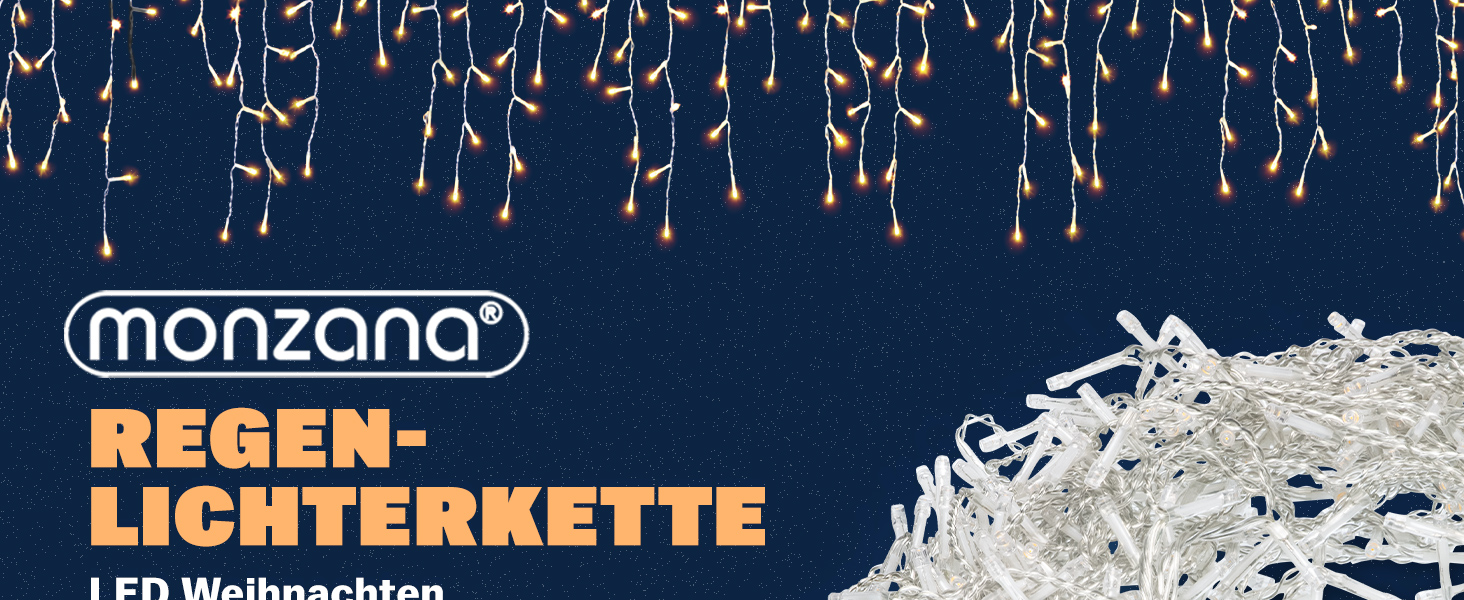 Regenlichterkette LED Warmweiß 10m Fernbedienung