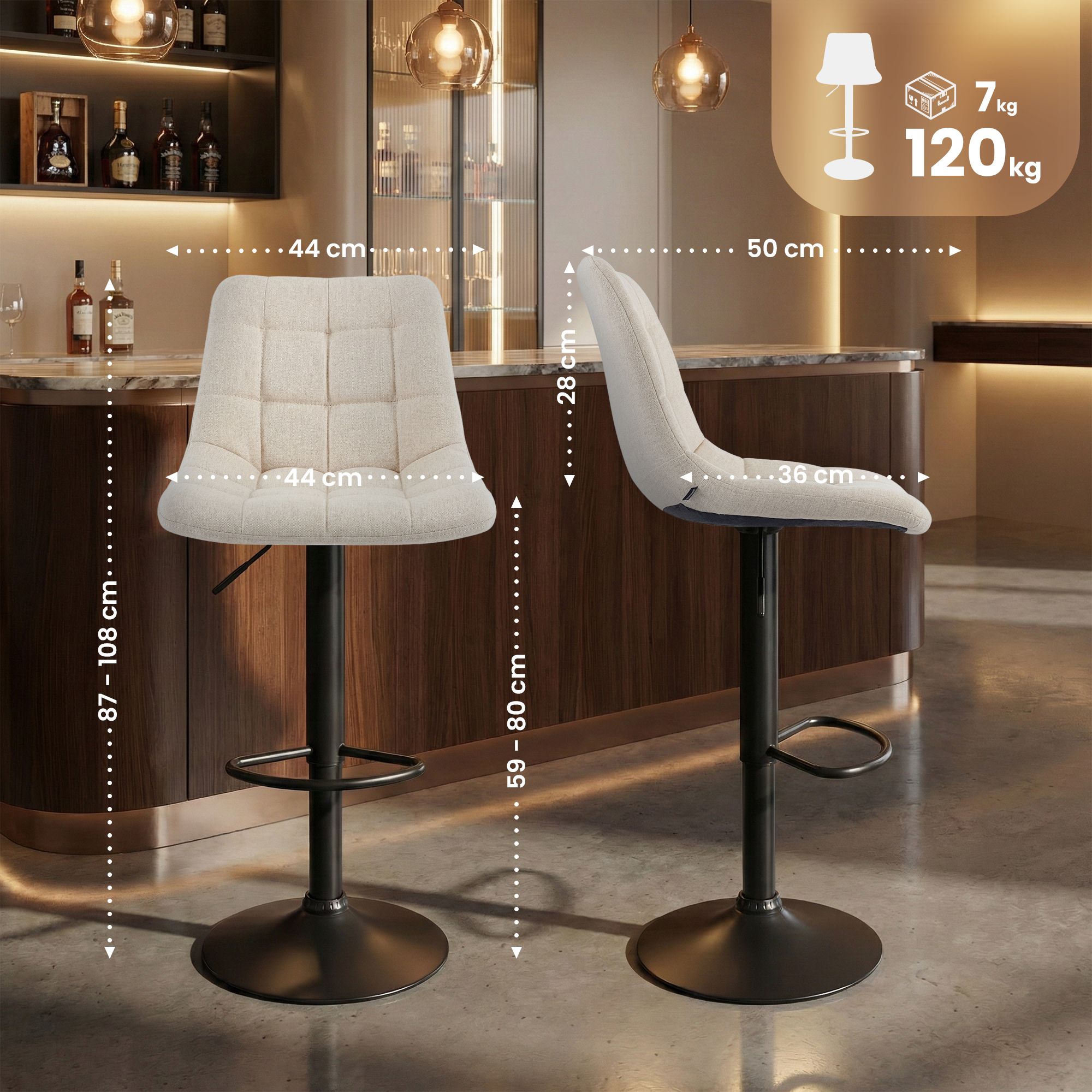 Barhocker Mapun Stoff, creme