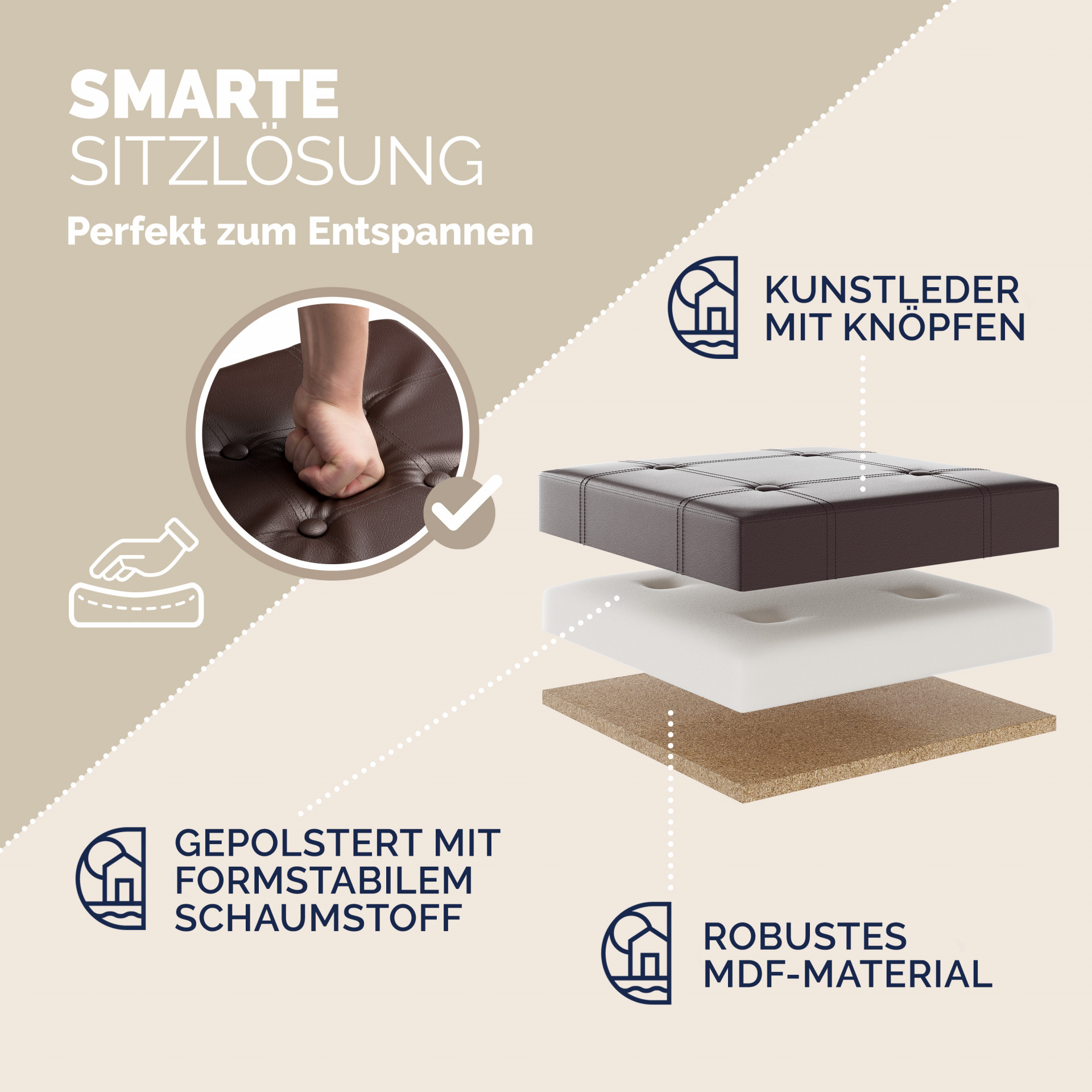 Sitzhocker Braun Kunstleder 38x38x38cm faltbar