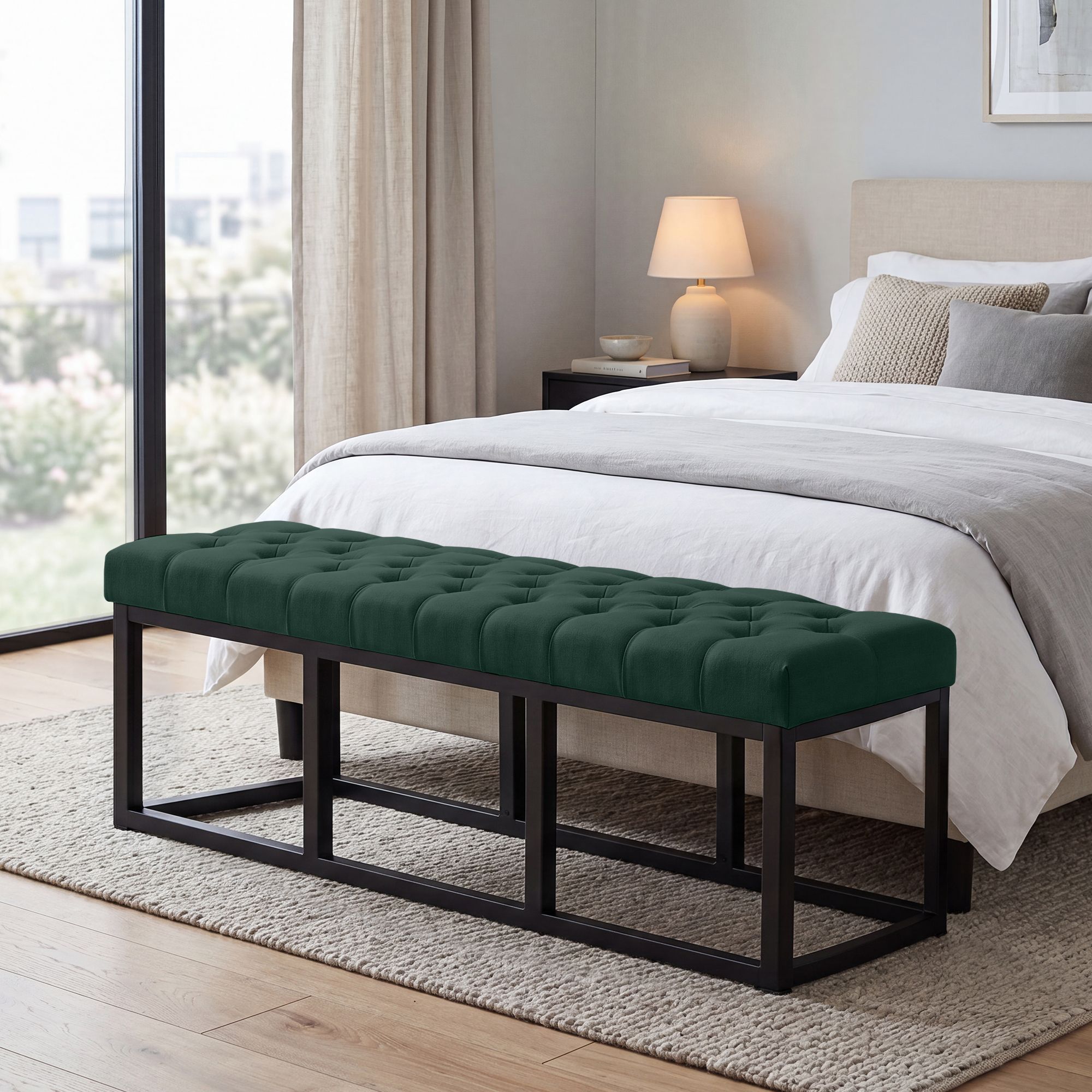 Sitzbank Amun Stoff Schwarz 150 cm, grün