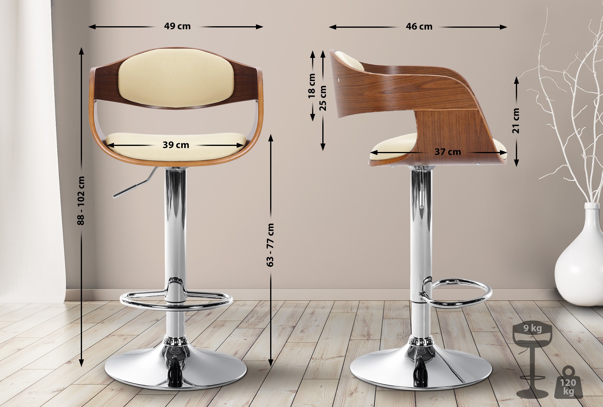 Barhocker Kingston C, walnuss/creme