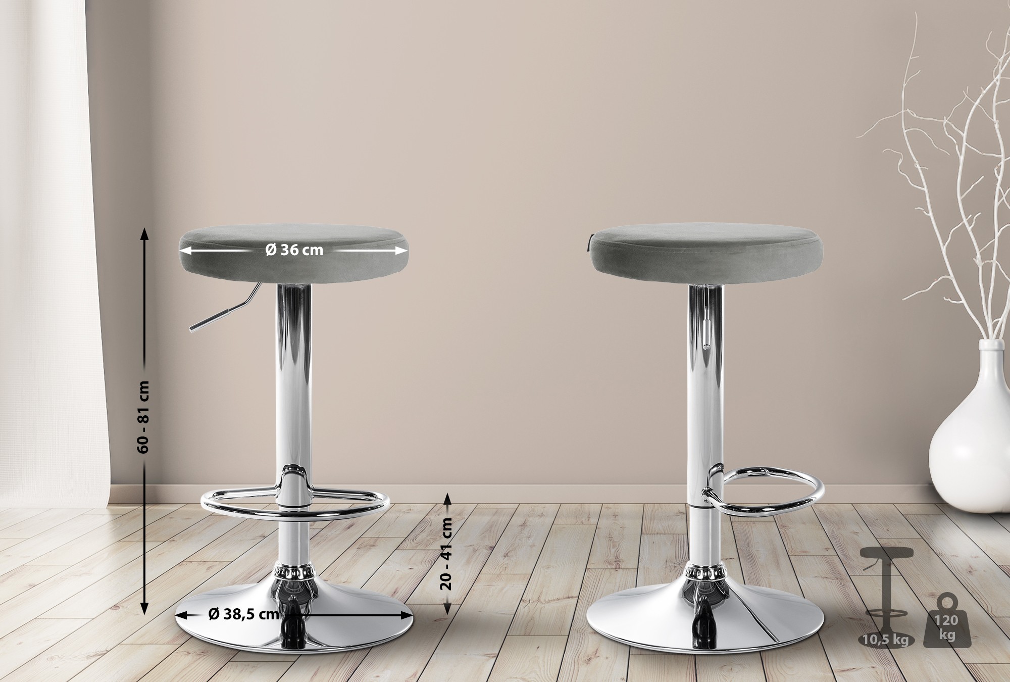 Barhocker Ponte Samt chrom, grau