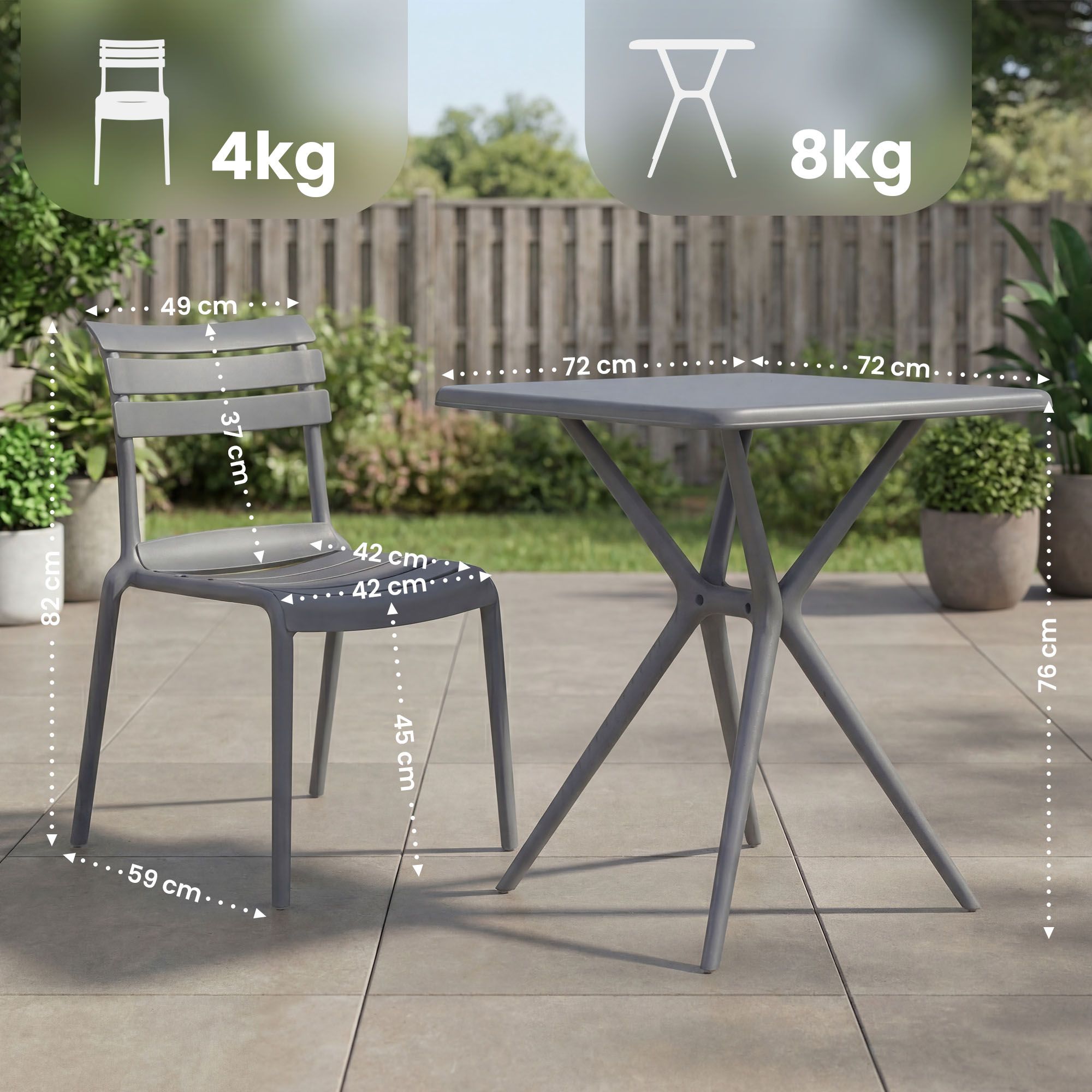 Gartenmöbel-Set Vela mit 2 Stühlen, dunkelgrau