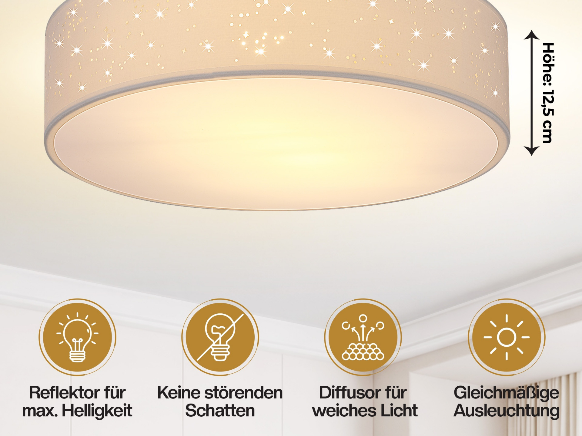 Deckenlampe Weiß Stoff Ø38cm Sternenhimmel