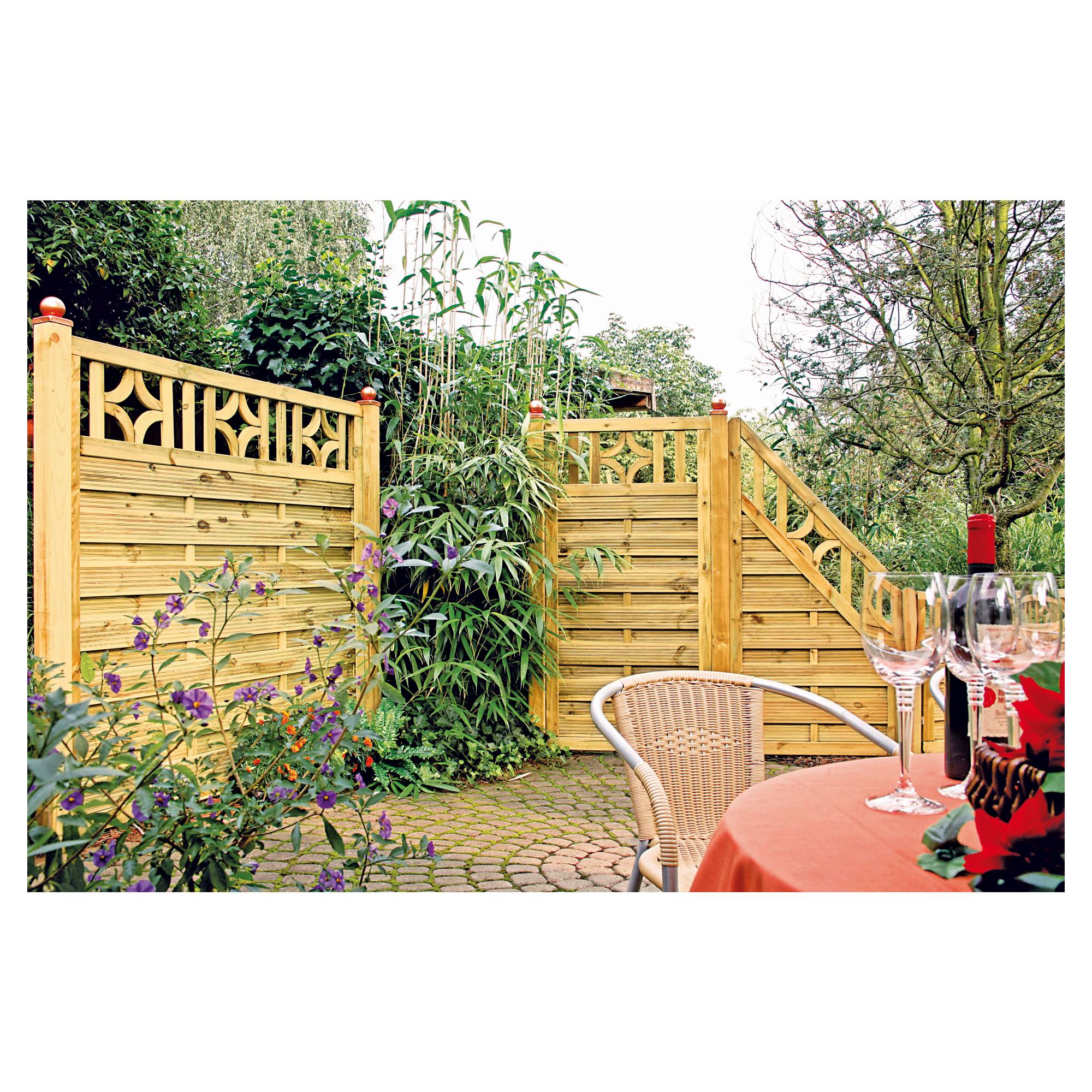 Antikzaun-Serie Ecke, 90 x 180/90 cm, kdi-grün, Rahmen 45/68 mm, Lam. genutet, geschr.