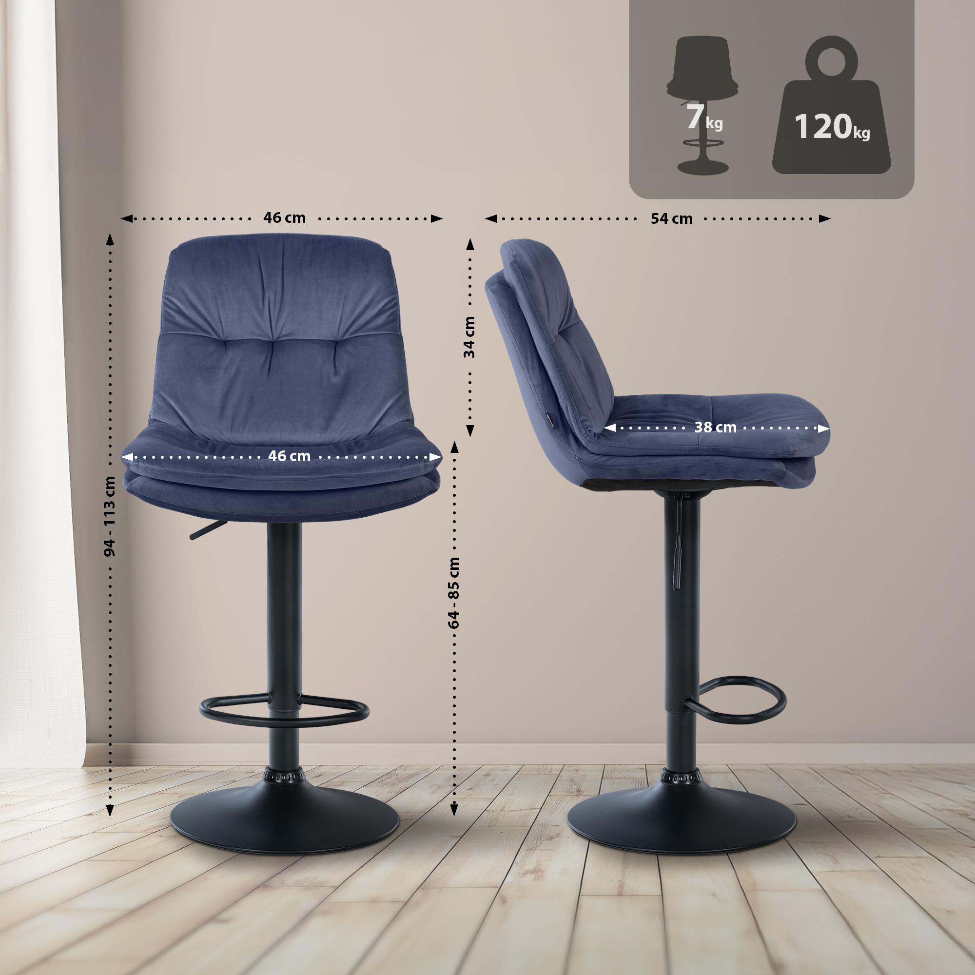Barhocker Laurel Samt schwarz, blau